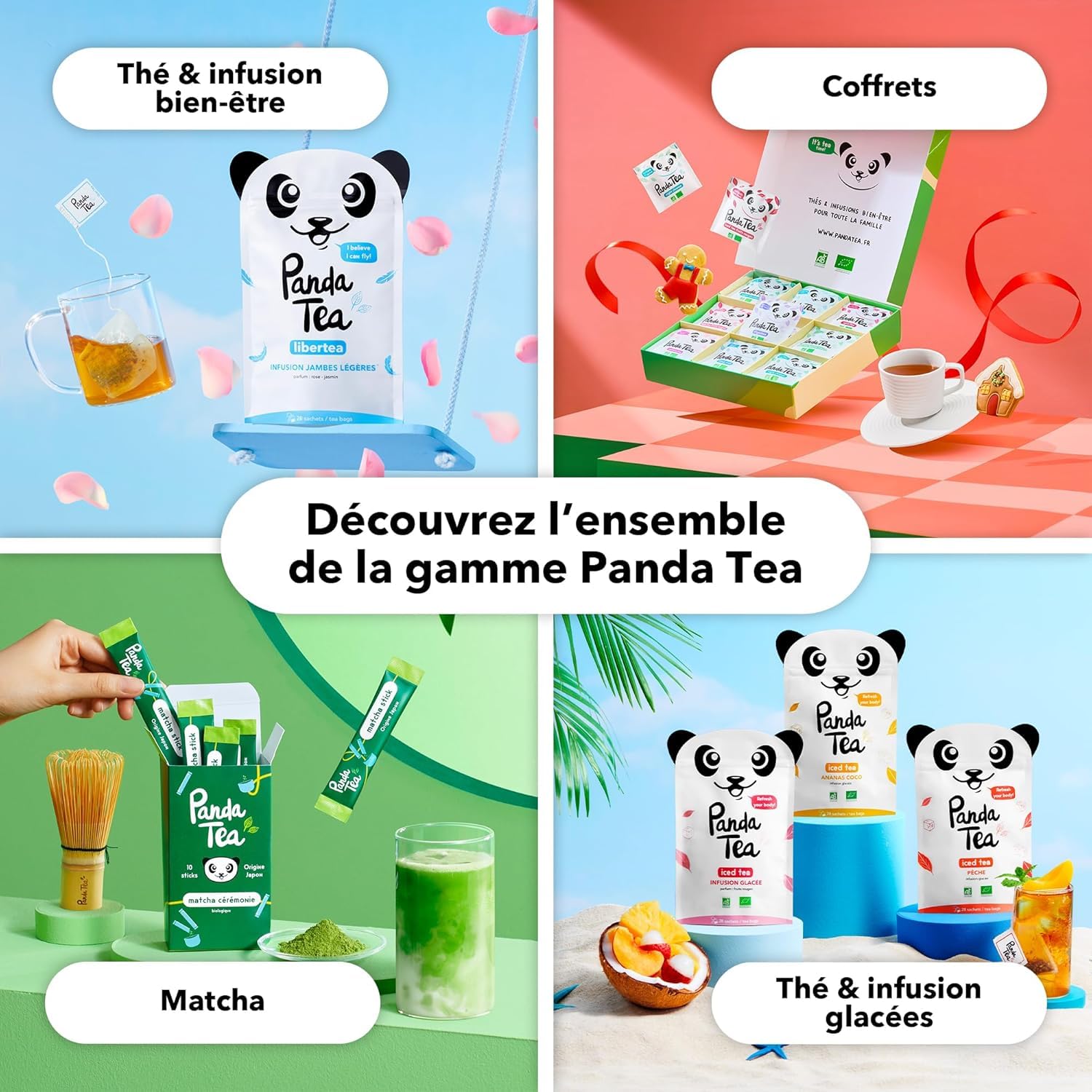 Panda Tea - Duo Minceur Slim Tea - Thé Vert Minceur - 56 Sachets Mousselines - Detox, Perte de poids & Sommeil Réparateur