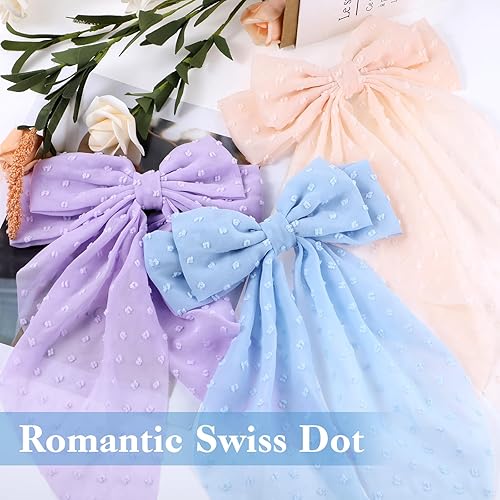 Miniatura 10 de TIESOME Lazos de cinta de gasa para el cabello, 3 lazos grandes de tul para niñas, pasadores grandes para el pelo para mujeres, lazos de cinta