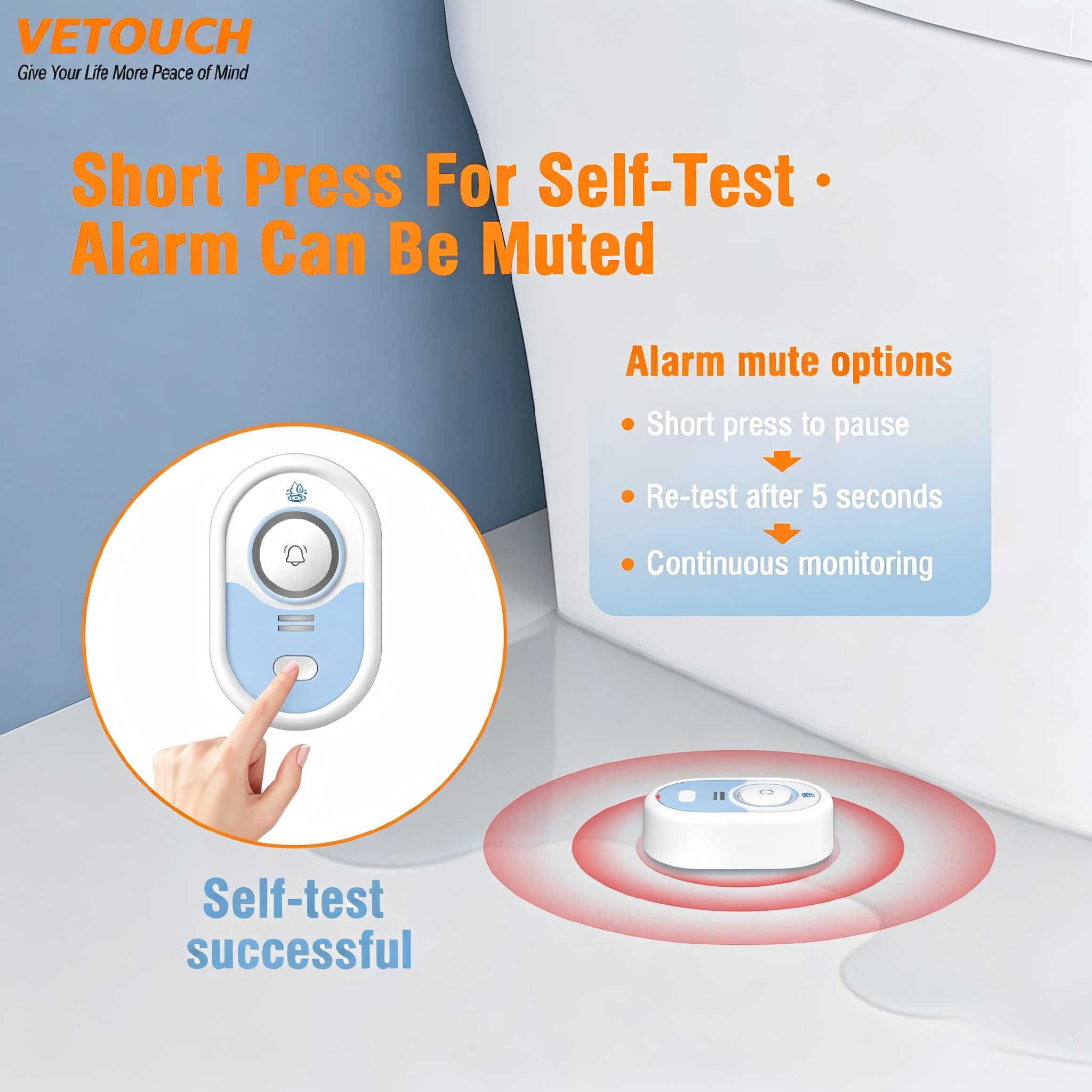 Detector de fugas de agua con alarma fuerte, sirena de 100 dB y flash LED, alarma con sensor de agua para el hogar, sótano, bomba de sumidero, cocina, baño, RV, calentador de agua, interior y