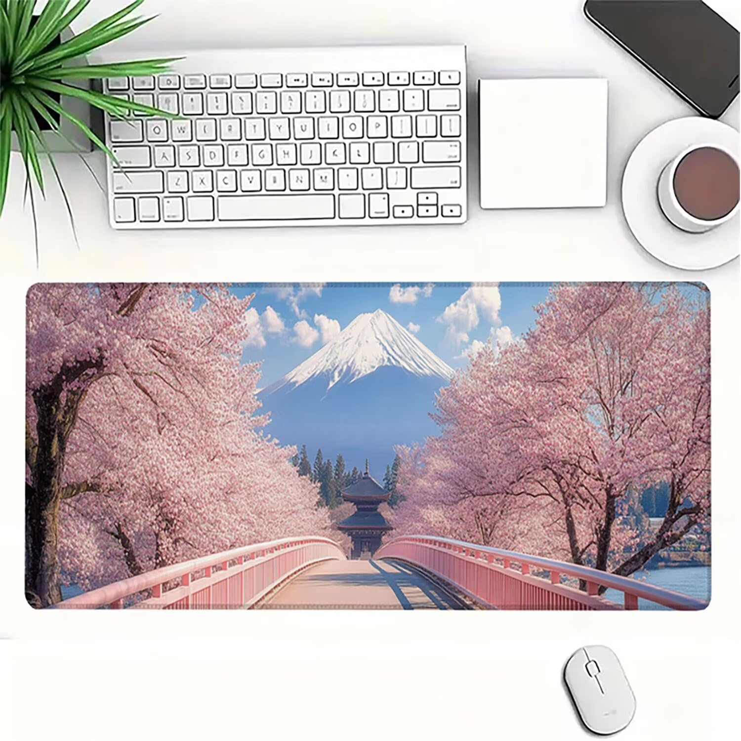 Lejnlnng Podkładka pod mysz do gier XXL, 120 x 60 cm, mata na biurko kwiaty wiśni, wodoodporna podkładka pod mysz XL Krajobraz, antypoślizgowa gumowa podkładka pod mysz z przeszytymi krawędziami JL