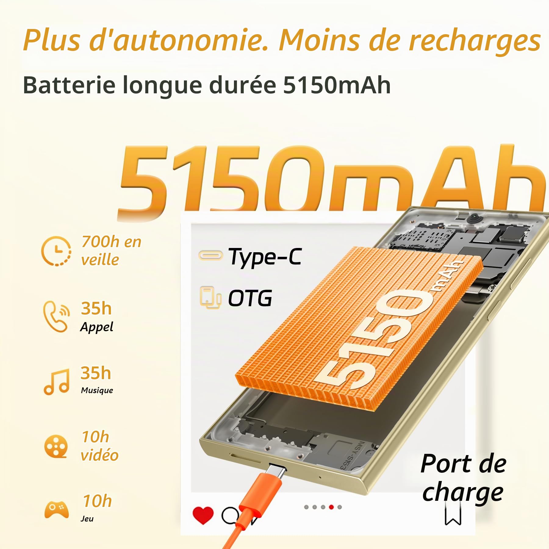C61 Smartphone Pas Cher 16Go +128Go/1To, 6,88" HD+ Écran - Noir