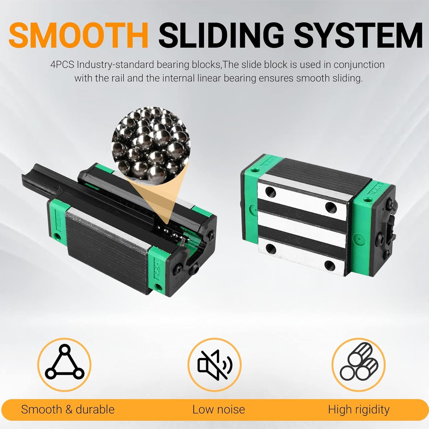 ANWOK 2Pcs Linear Guide Rail HGR20-800mm with 4Pcs HGH20CA Square Type Carriage Bearing Block Linear Rail Set Slide Guide Rod Overall Length 31.5 inch(800mm) for DIY CNC Routers Lathes Mills