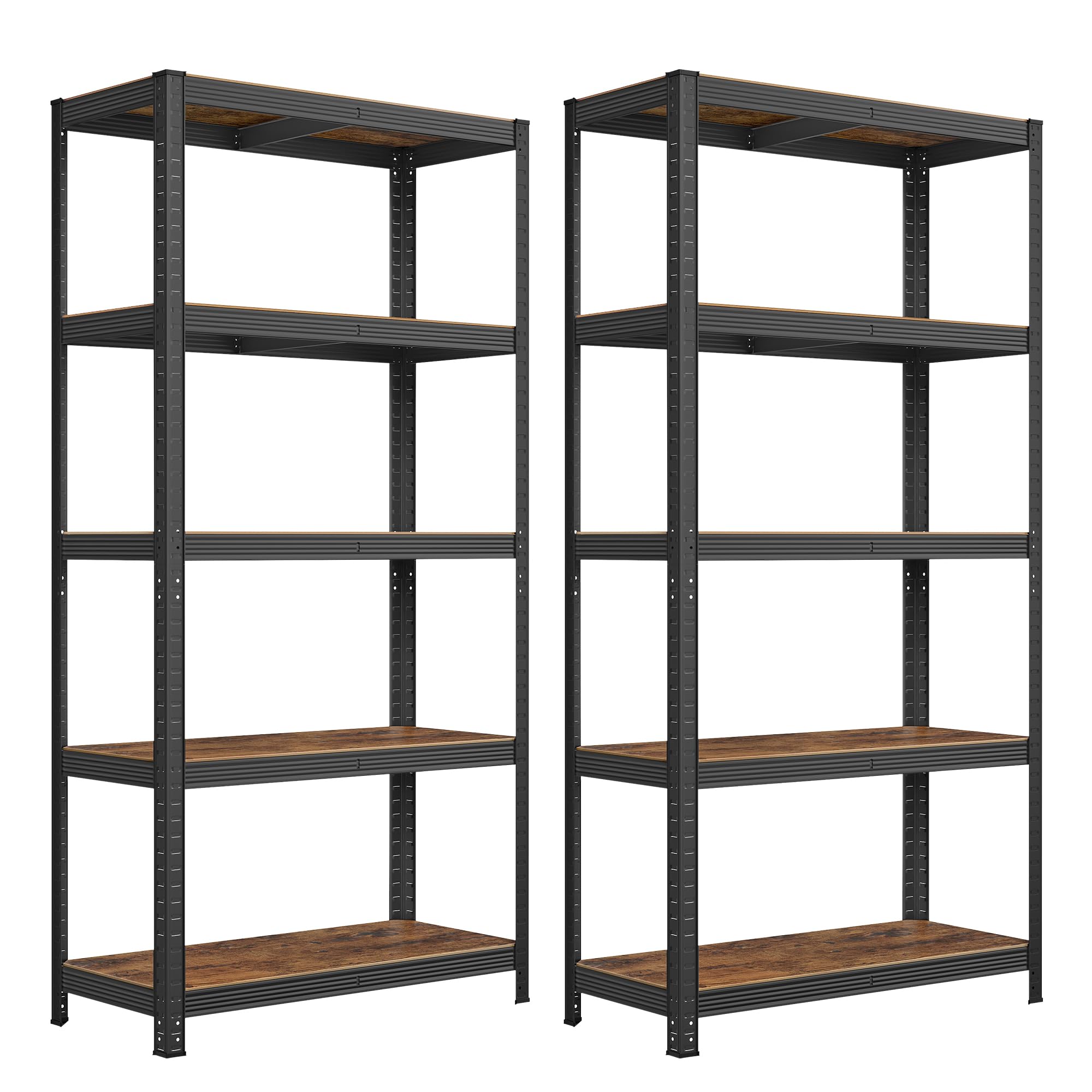 SONGMICS Lot de 2, Étagère de Rangement à 5 Niveaux, 40 x 90 x 180 cm, Capacité 875 kg, Planches Réglables, Style Industriel, pour Cuisine, Salon, Marron Rustique et Noir GLR040B12