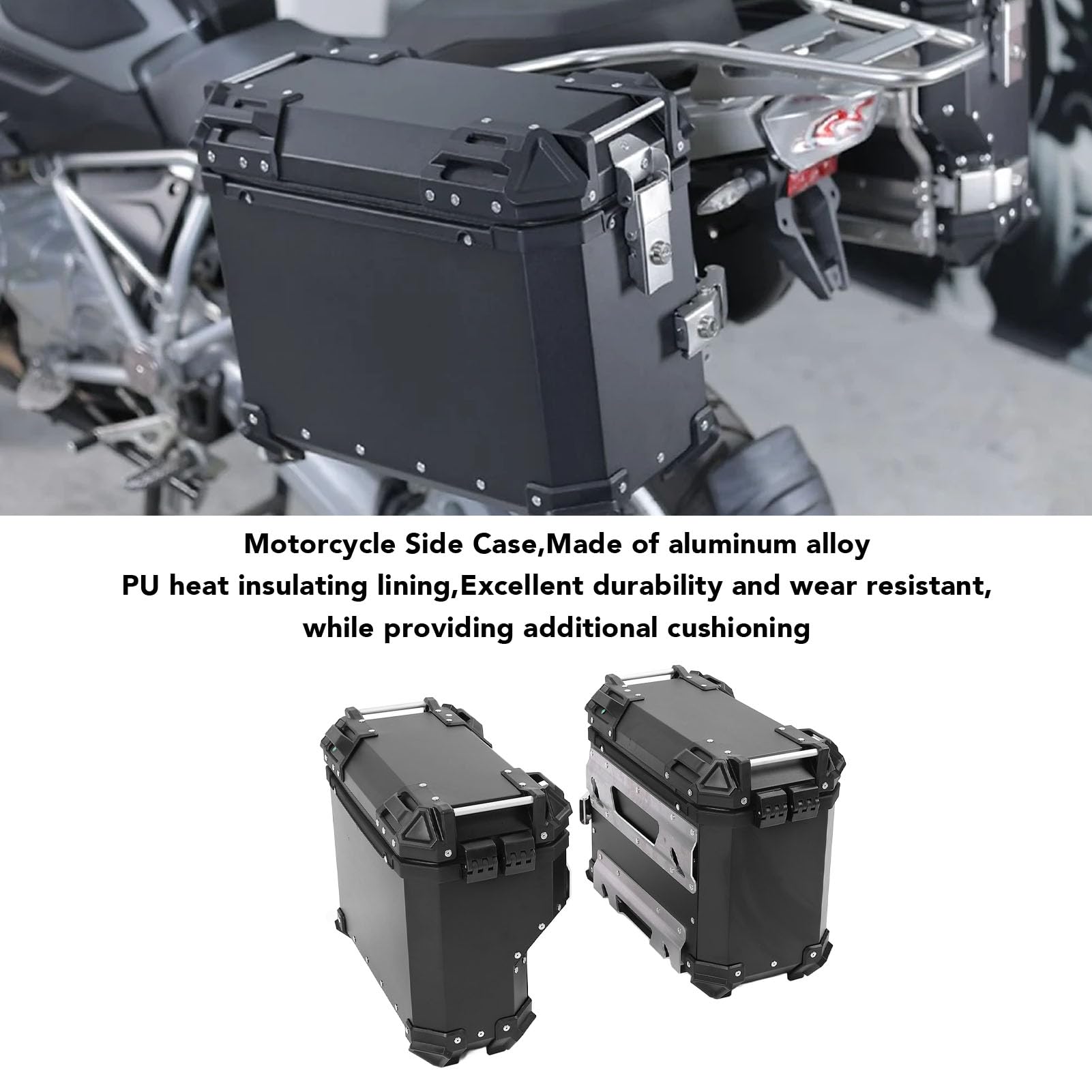 Akozon Akozon 38L Wodoodporne Aluminiowe Motocyklowe obudowę z blokadą i Szybkim Zwolnieniem - Universal Left Pight Torage dla Kasku i Bagażu (BLACK)