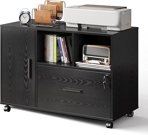Miniatura 9 de DEVAISE Archivador con estación de carga, archivadores laterales de 1 cajón con cerradura para oficina en casa, soporte de impresora rodante de
