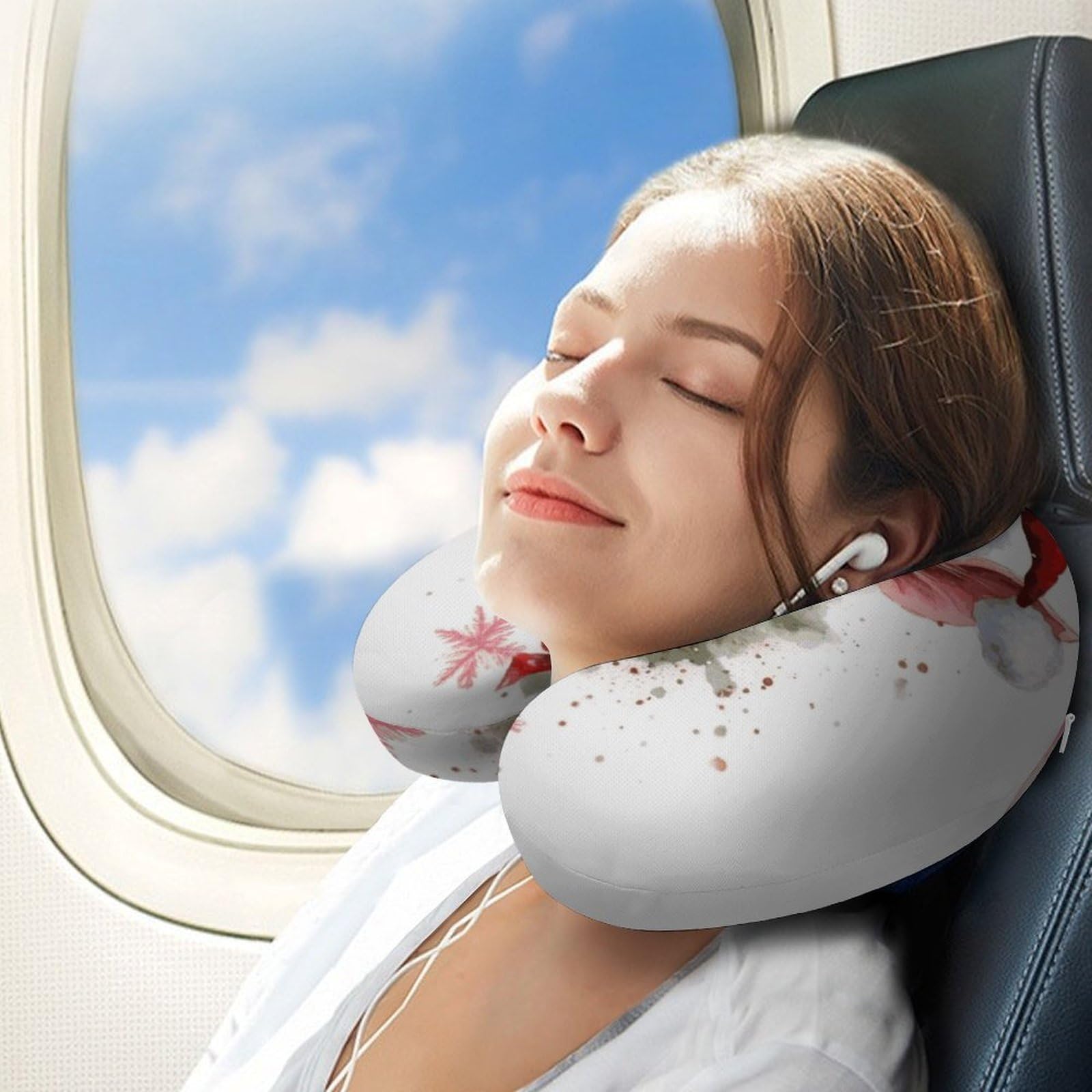 Sonriente (2) almohadas en forma de U, núcleo de almohada de espuma viscoelástica, cojín, proporciona apoyo para el cuello, almohada de viaje, adecuada para aviones, coches, hogares y