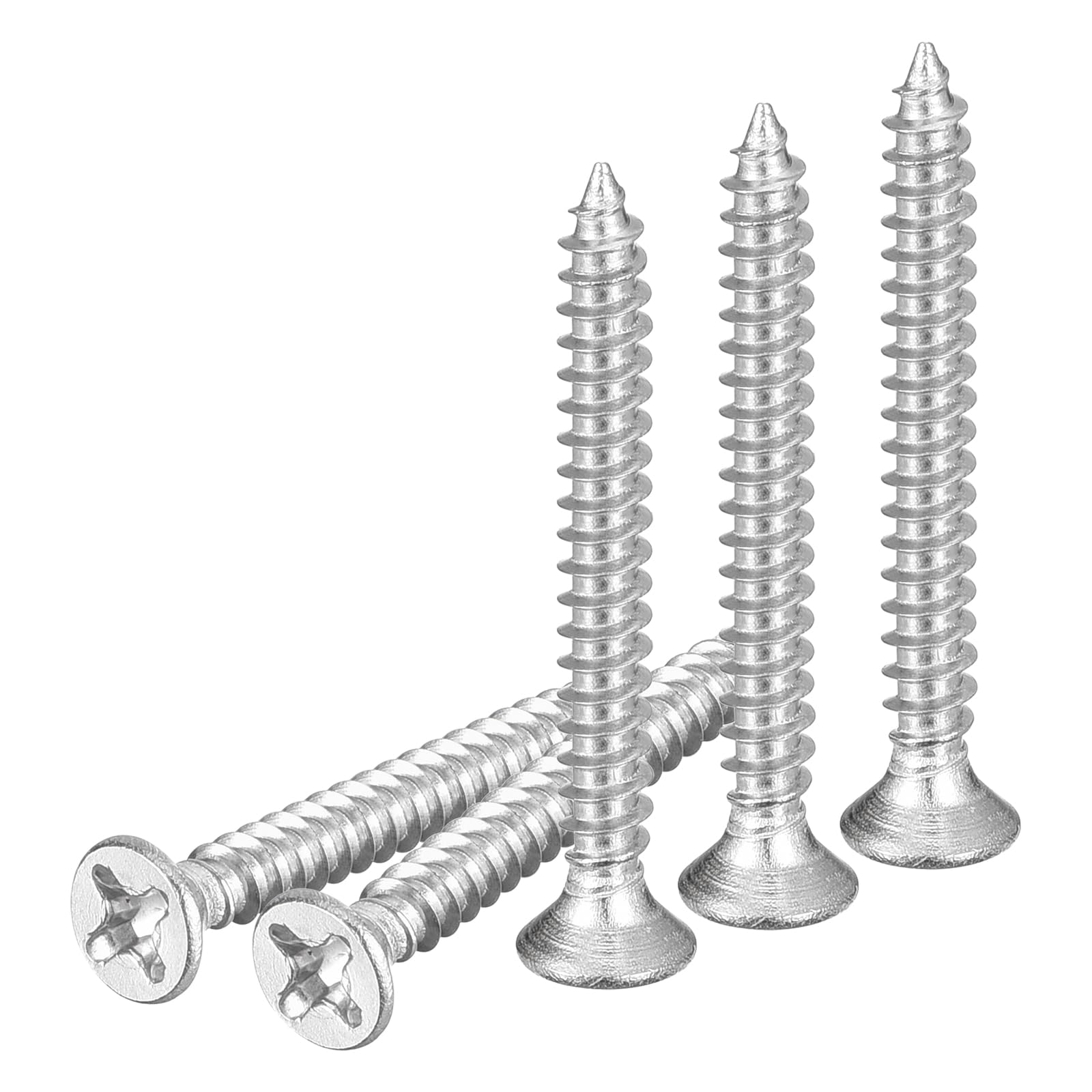 DTGN 50Pcs M3x30mm Flat Head Wood Screws, 304 Stainless Steel Phillips Self Tapping Screws - Good for Woodworking Furniture - Silver