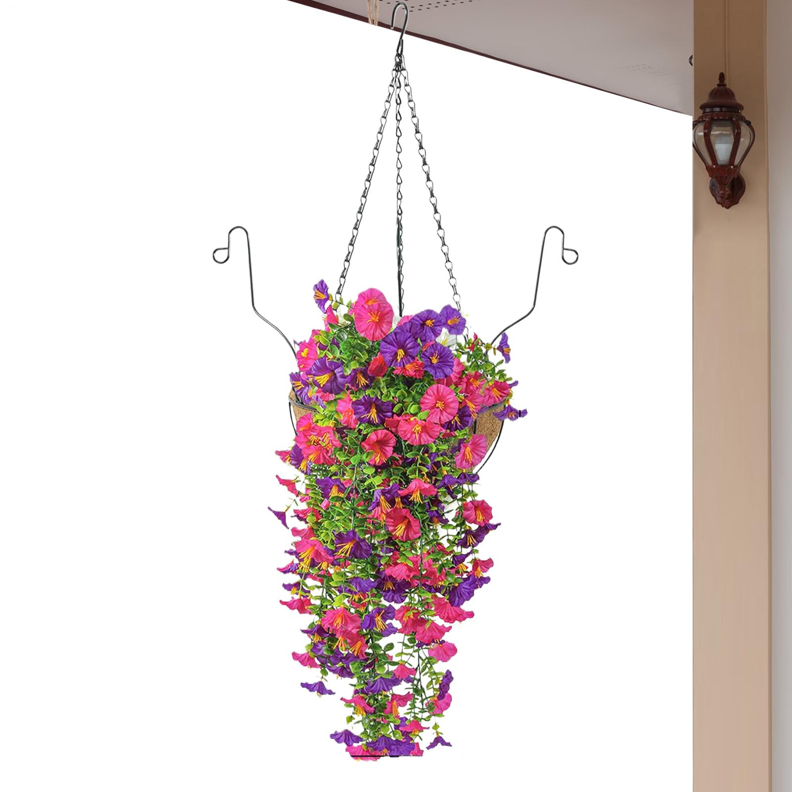 Panier de fleurs artificielles suspendues idéal pour embellir votre porche et cour