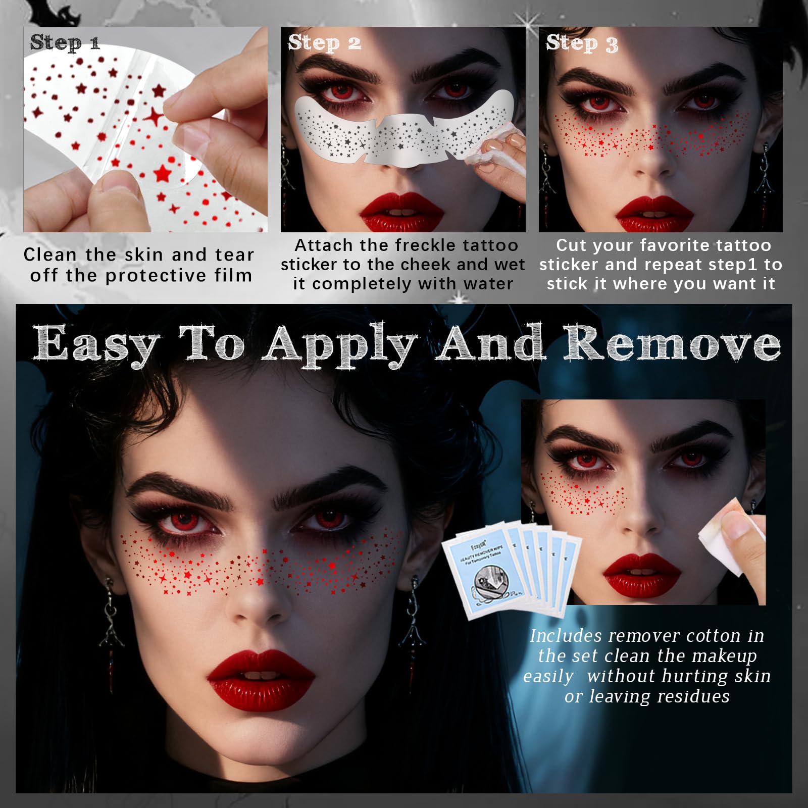 Noerrors 6pcs Glitter Freckles Face Tattoo, Red Sparkle Face Glitter Speckles Patches - Image 3