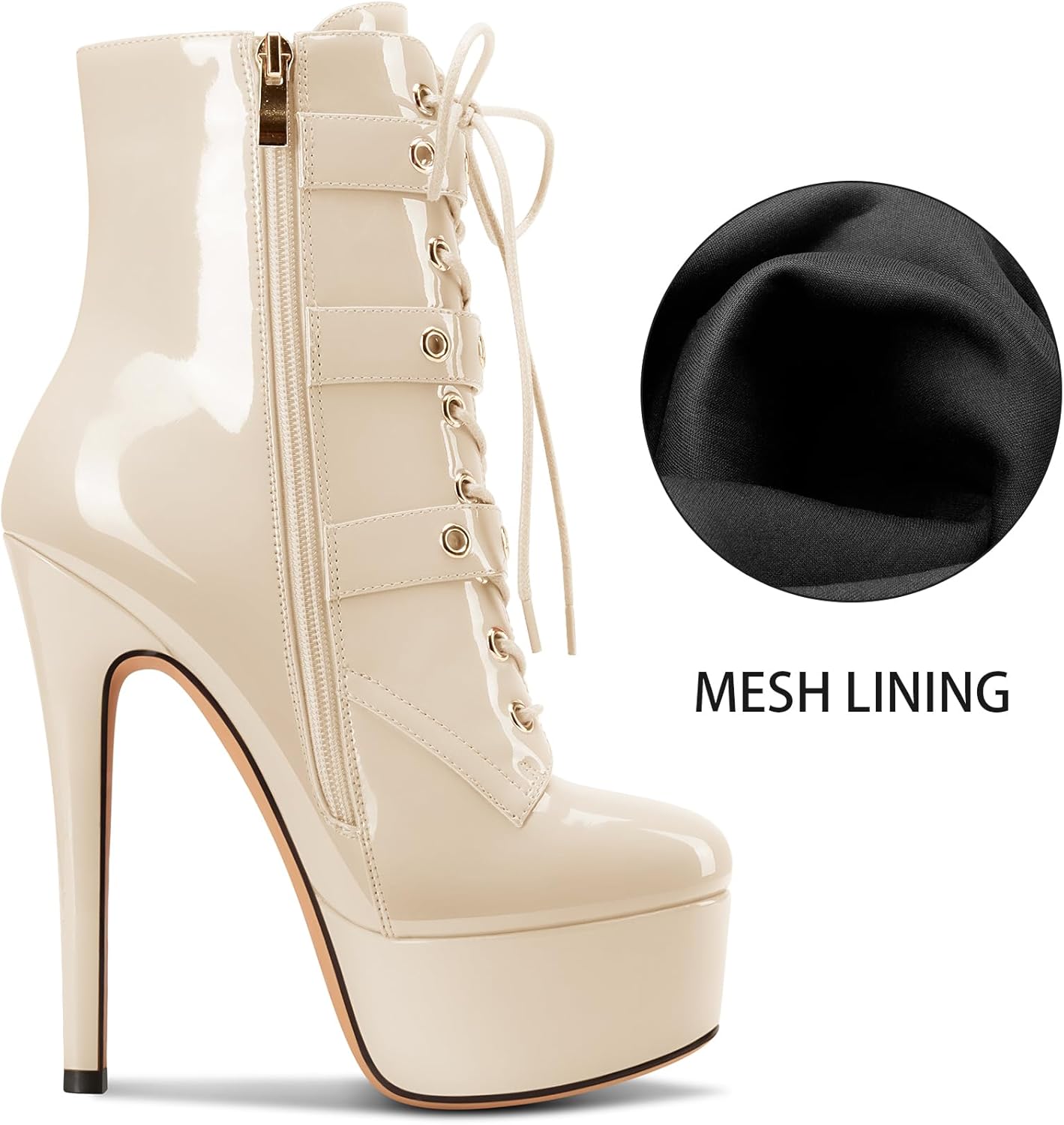 Aachcol Womens Stiletto Boots Platform Lace-up Ankle Boots Short Bootie High Heel Zipper Buckle Prom Party Dress Dance Shoes 6 Inches Heels - Image 6