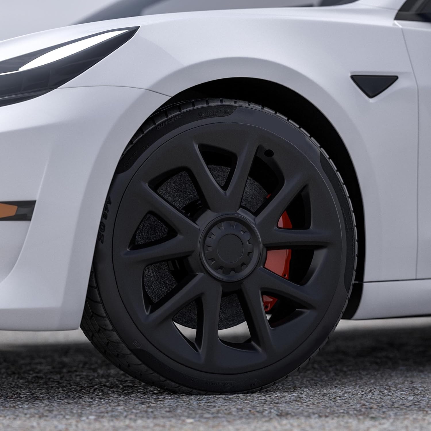 Richeer 4PCS Model 3 Hubcaps - 18 Inch Matte Black Blade Style Wheel Cover Hub Cap Fit for 2017-2023 Model 3,Model 3 Accessories