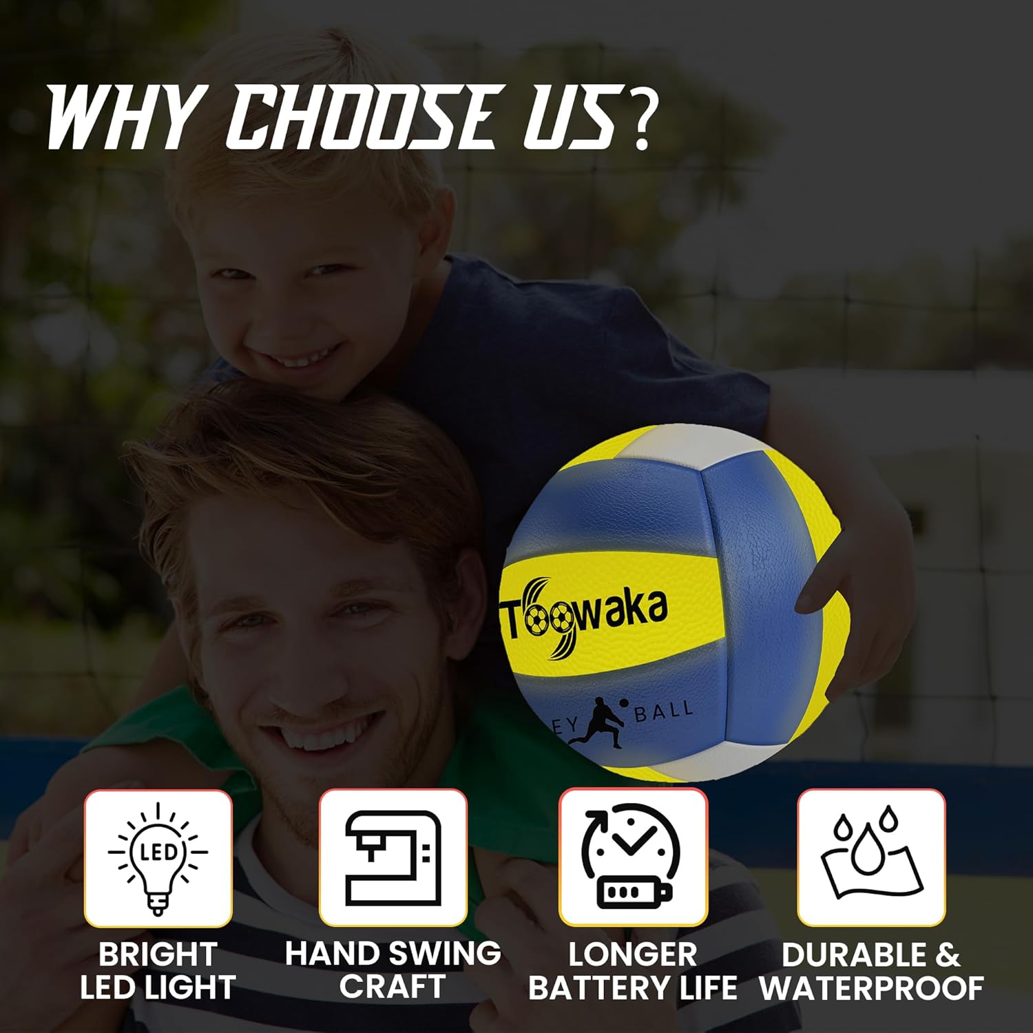 Light up Beach Volleyball,Official Size Glow in the Dark Youth Volleyball, Bright with LED Lights Pre-Installed,Batteries Included