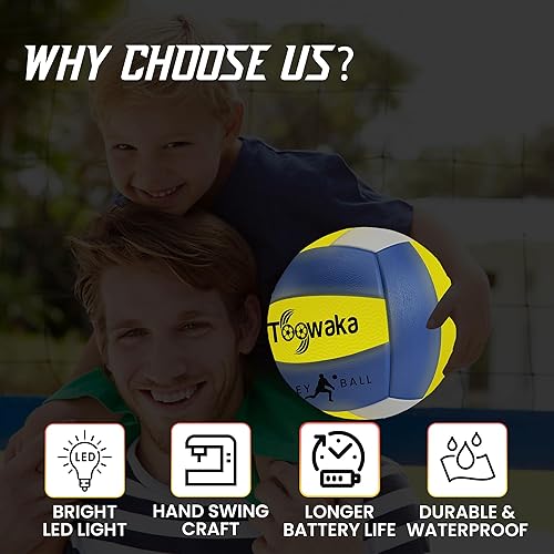Miniatura 5 de Balón de voleibol de playa iluminado, tamaño oficial que brilla en la oscuridad, brillante con luces LED preinstaladas, pilas incluidas