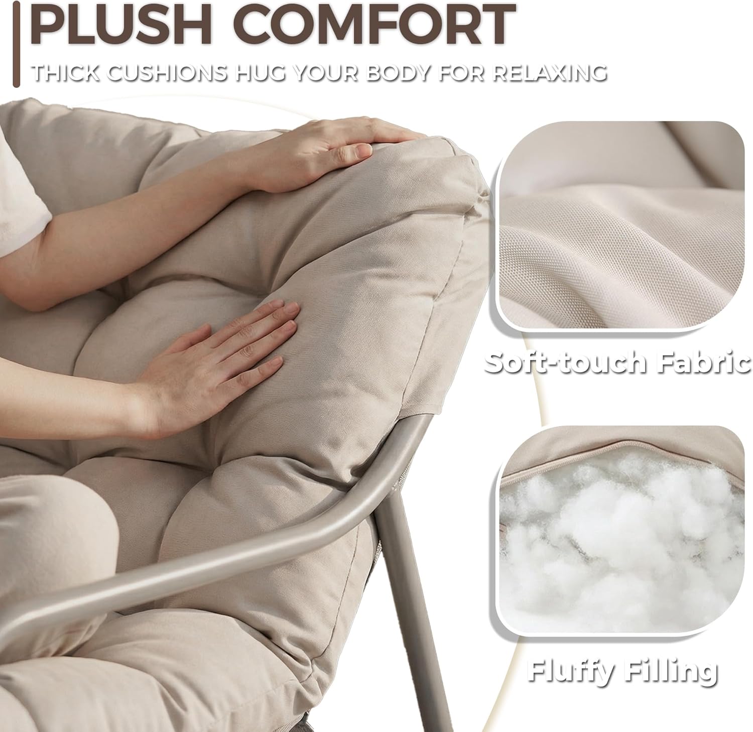 BULEXYARD 4" Thick Cushion Patio Lounge Chair, Heavy Duty Reading Chair with Ottoman, Breathable Mesh Outdoor Chair and Ottoman Set for Balcony Yard Garden Porch Poolside, Beige