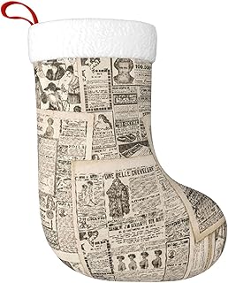 Newspaper Nostalgic Aged Pages with Antique Advertising Fashion Magazines Print 17.7" Christmas Decorative Stockings - Durable Holiday Socks for Fireplaces, Christmas Trees, Offices