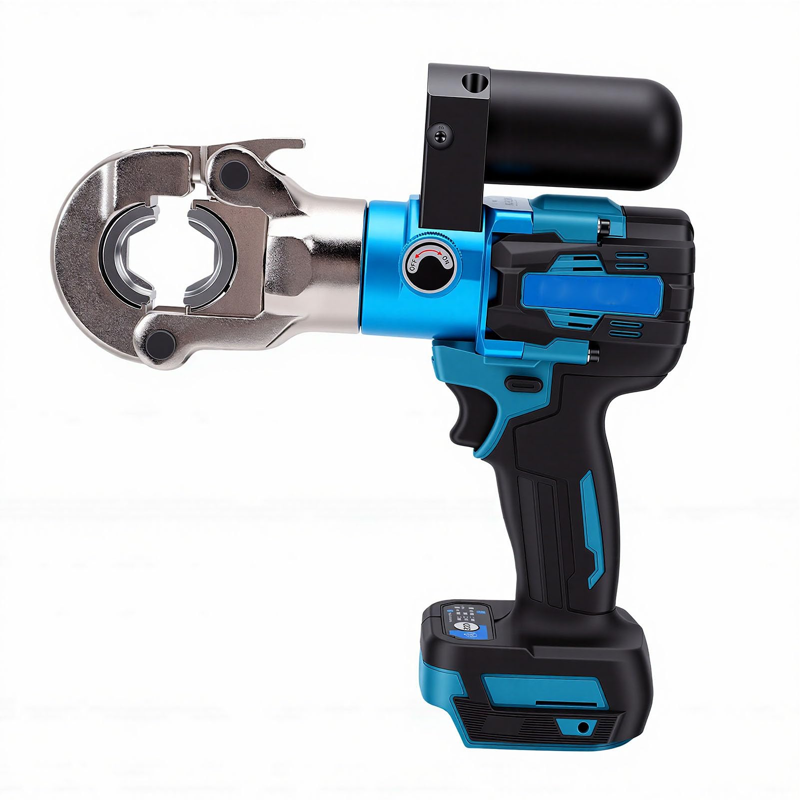 LiebeWH Elektryczna Hydrauliczna Zaciskarka z 12 Matrycami 10-300 mm² i siłą 90 KN do Akumulatorów 18V, Bezprzewodowe Narzędzie do Zaciskania Końcówek Kablowych, Prasa z okrągłą głowicą