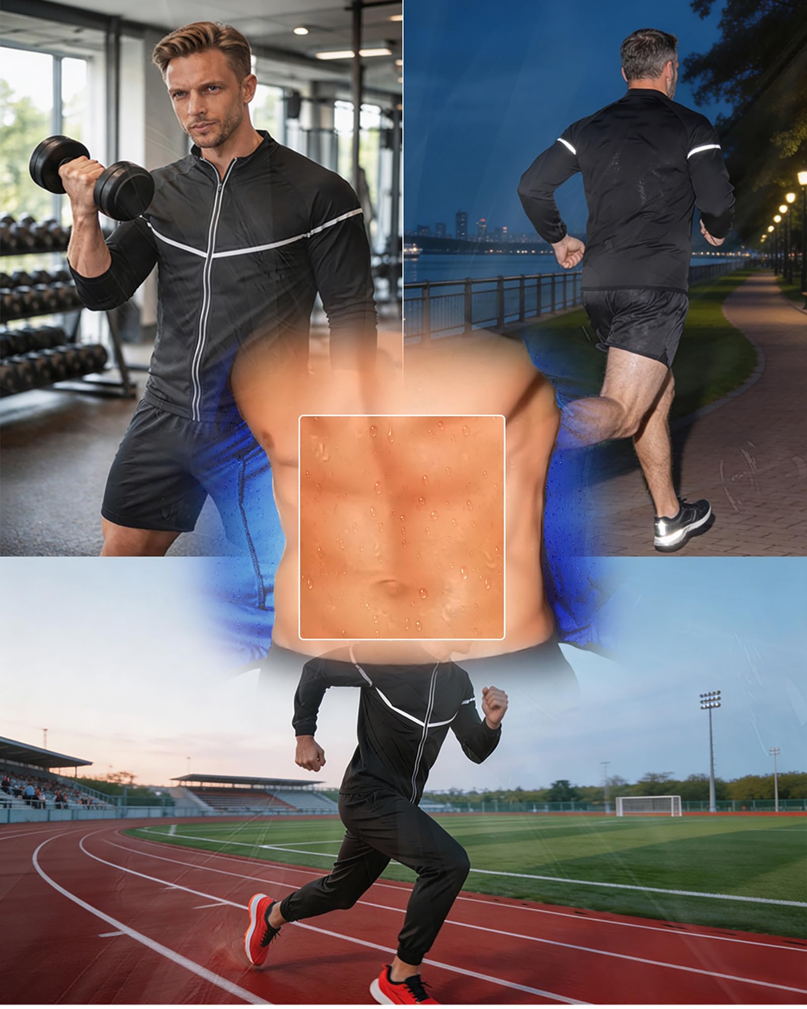 Schwitzanzug Herren Sauna, Schwitzjacke Herren REFLEKTIEREND Fitness Kleidung Herren, Reißverschluss Schweiß Sauna Suit Shapewear, Schweißfördernde Abnehmen für Gym, Fettverbrennung