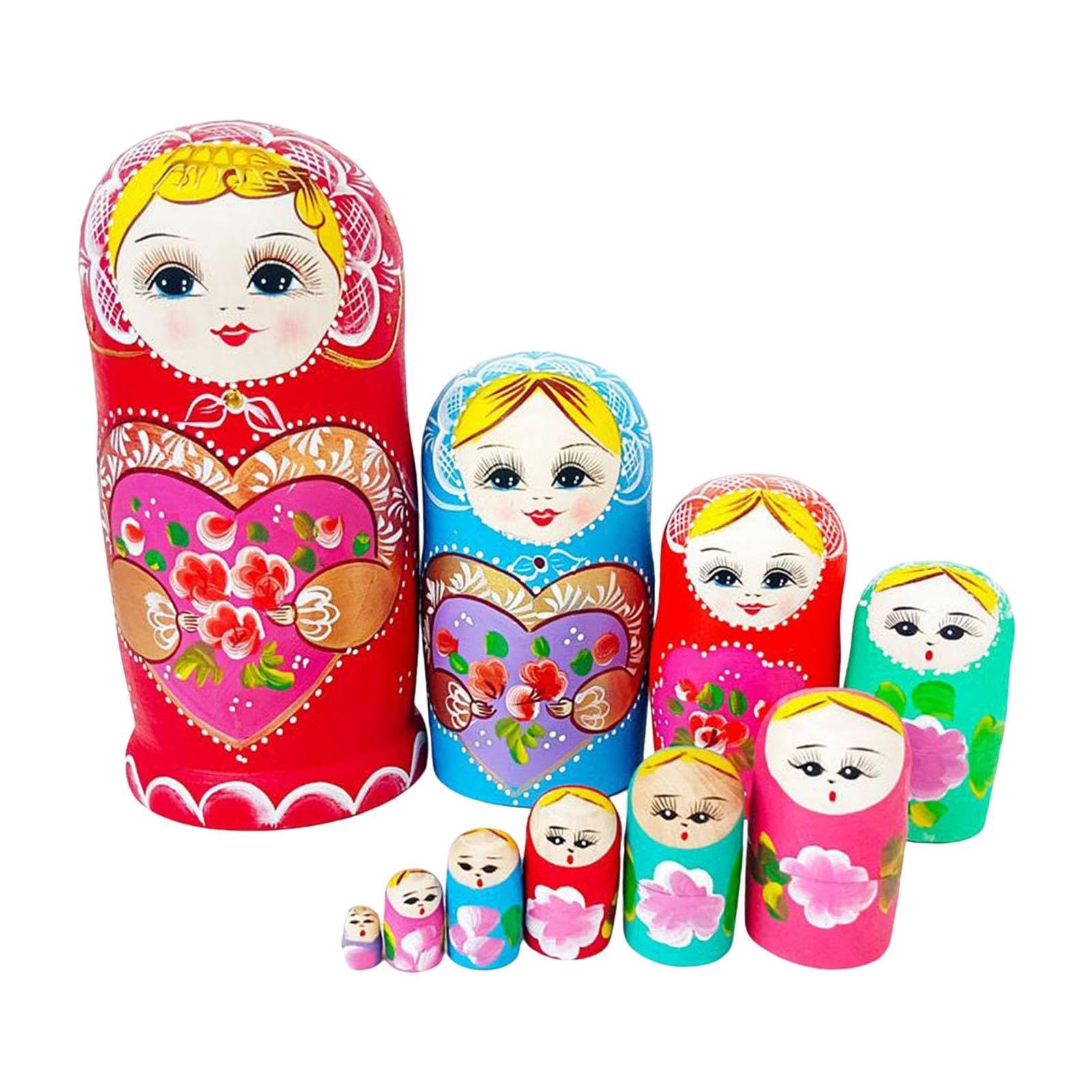 10Pcs Wooden Russian Nesting Dolls Stacking Doll Set Easy to Open Decor Lovely Matryoshka Nesting Russian for Adults