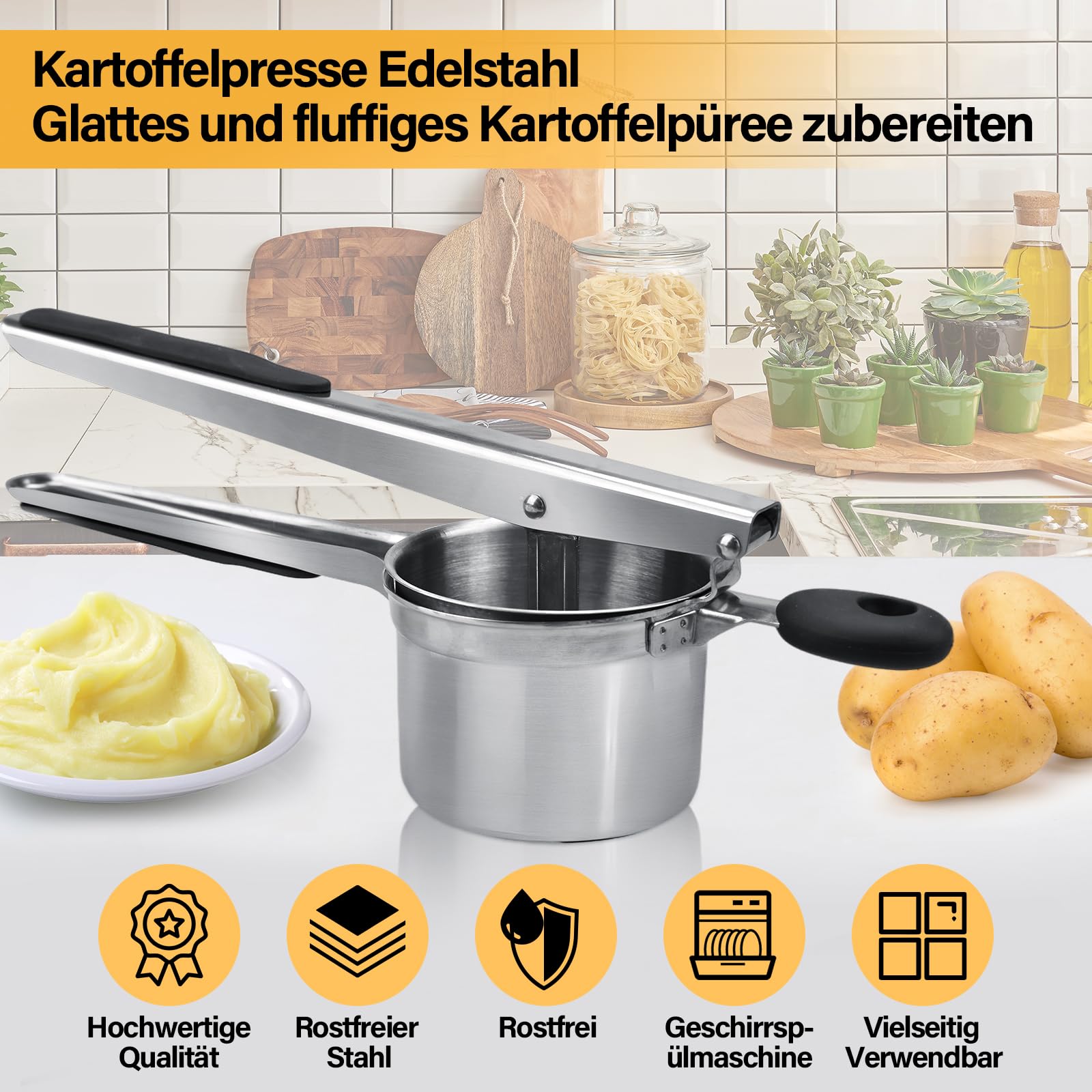 Moulin à Légumes Inox PARENCE – Presse-purée Manuel Avec 3 Disques, Ø20 Cm, Pour Purées, Soupes, Compotes - 6