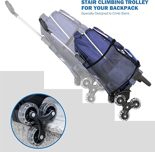 Miniatura 6 de Carrito de mochila, carrito con ruedas de aleación de aluminio, carrito plegable para mochila escolar, carrito de equipaje de 6 ruedas con protector