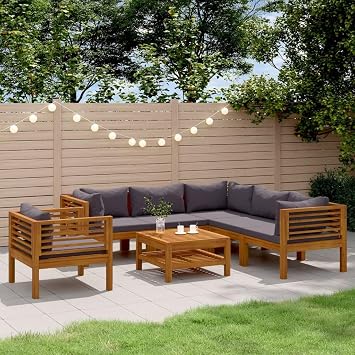 Front Porch Furniture,Wicker Chair,Bistro Set,Outdoor Patio Furniture,7 Piece Patio Lounge Set with Cushion Solid Acacia WoodSuitable for Patio, Garden, Gazebo Low