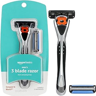 Amazon Basics 3-Blade MotionSphere Razor for Men with Dual Lubrication, Handle & 2 Cartridges (Cartridges fit Amazon Basics Razor Handles only) (Previously Solimo)