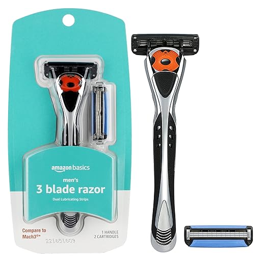 Amazon Basics 3-Blade MotionSphere Razor for Men with Dual Lubrication, Handle & 2 Cartridges (Cartridges fit Amazon Basics Razor Handles only) (Previously Solimo)