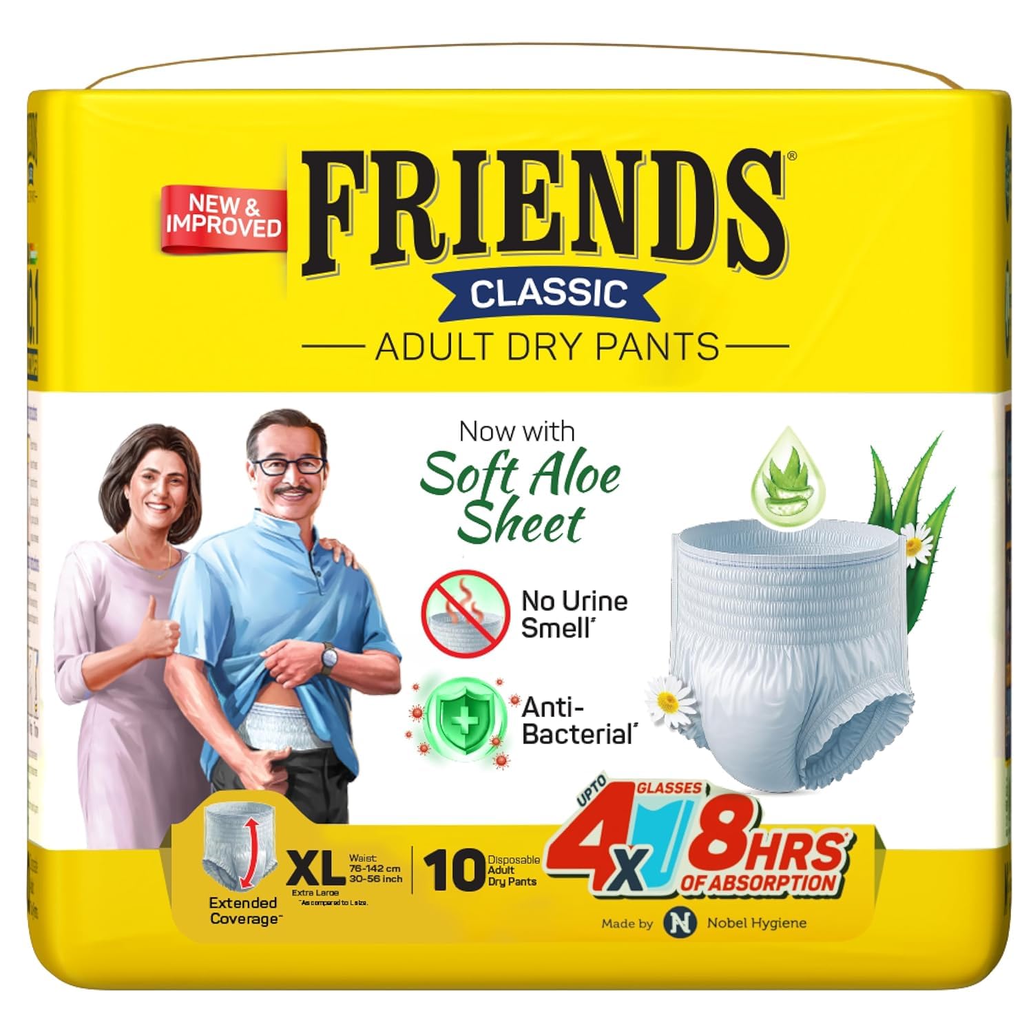 - Friends Classic Aloe Vera Adult Diaper XL Size Pants | 40 Count (Extra Large) | Waist 30-56 inch | Unisex | Leakproof | Quick & Even Absorption | Long Protection hours | Brief-Like Fit | Odour Lock | Elastic Waist & Anti-Bacterial Absorbent Core