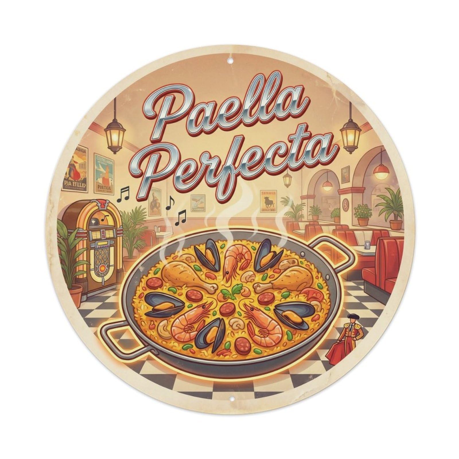 Spain Paella Cuisine 1950s Diner Food Market Metal Tin Sign