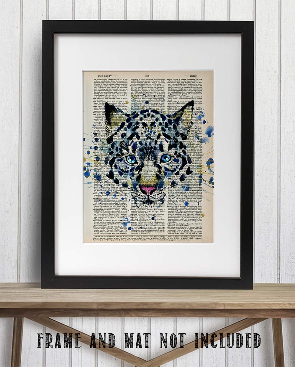 Upcycled Dictionary Art -  - Classic Office and Home Decor, Library Water Color Wall Art, Animal Print Vintage Book Page Bedroom Decoration, 8.5x11 Unframed Art Poster: Snow Leopard