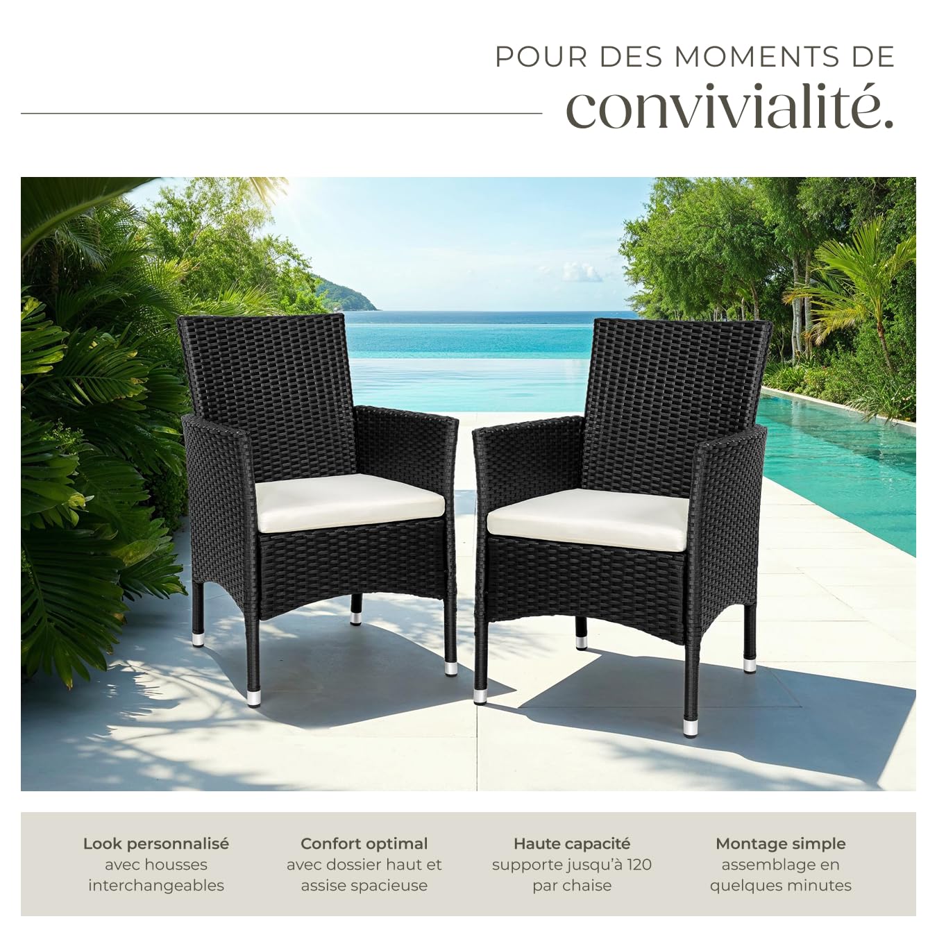 tectake® Ensemble de 2 Fauteuils Confortables avec Accoudoirs pour Salon de Jardin Exterieur ou Intérieur en Poly Rotin, 2 Sets de Housses & Coussins Inclus, Mobilier de Jardin