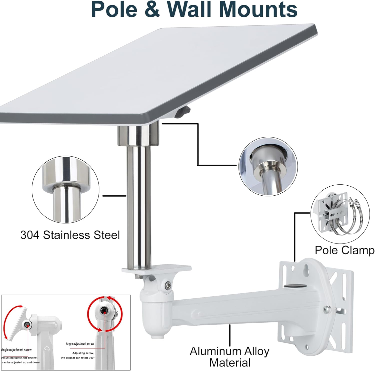 Starlink Mini Wall and Pole Clamp Mount Kit, Starlink Mini Accessory Bracket Holder Stand, Aluminum Alloy Bracket with 304 Stainless Steel Pipe for Outdoor