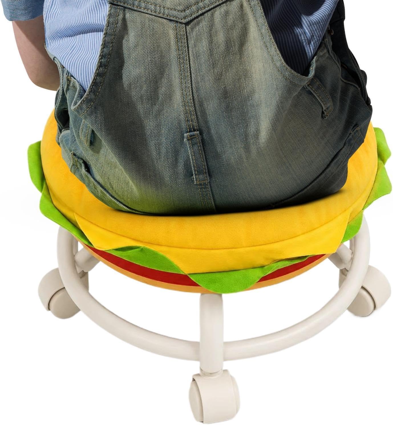 Rolling Stool - Wheeled Seat, Hamburger Design, Soft Comfortable, Non-Slip | Small Stools To Sit On For Home Bedroom Playroom Kids Room Kitchen E​ntryway Balcony Apartment Dorm