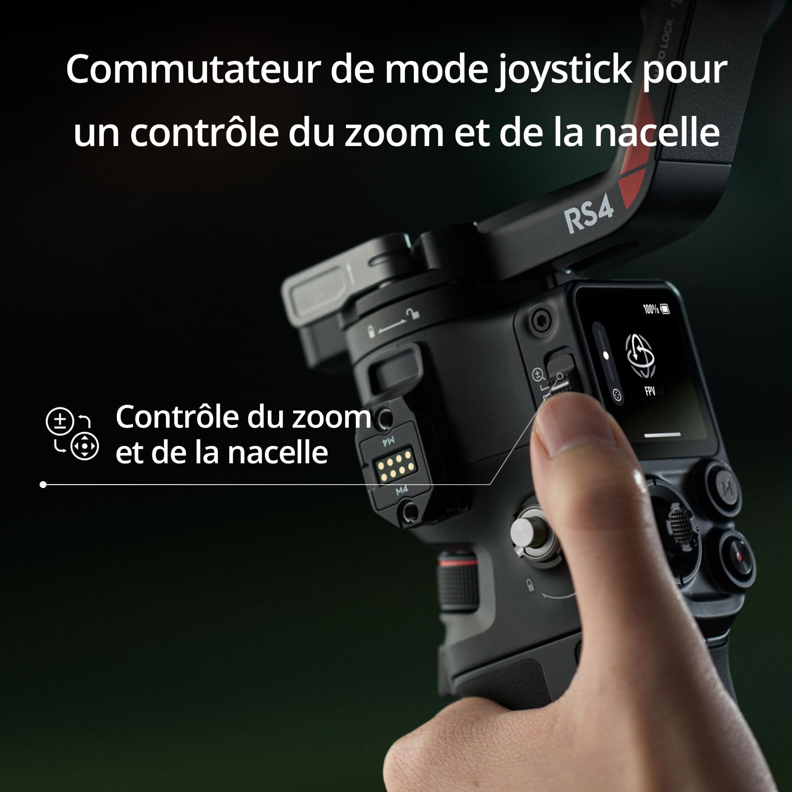 DJI RS 4, Stabilisateur Appareil Photo à 3 Axes pour Caméras DSLR et sans Miroir Canon/Sony/Panasonic/Nikon/Fujifilm, 2ᵉ gén, Prise Verticale Native, Joystick à 2 Modes, Bras en Téflon, Nacelle Caméra