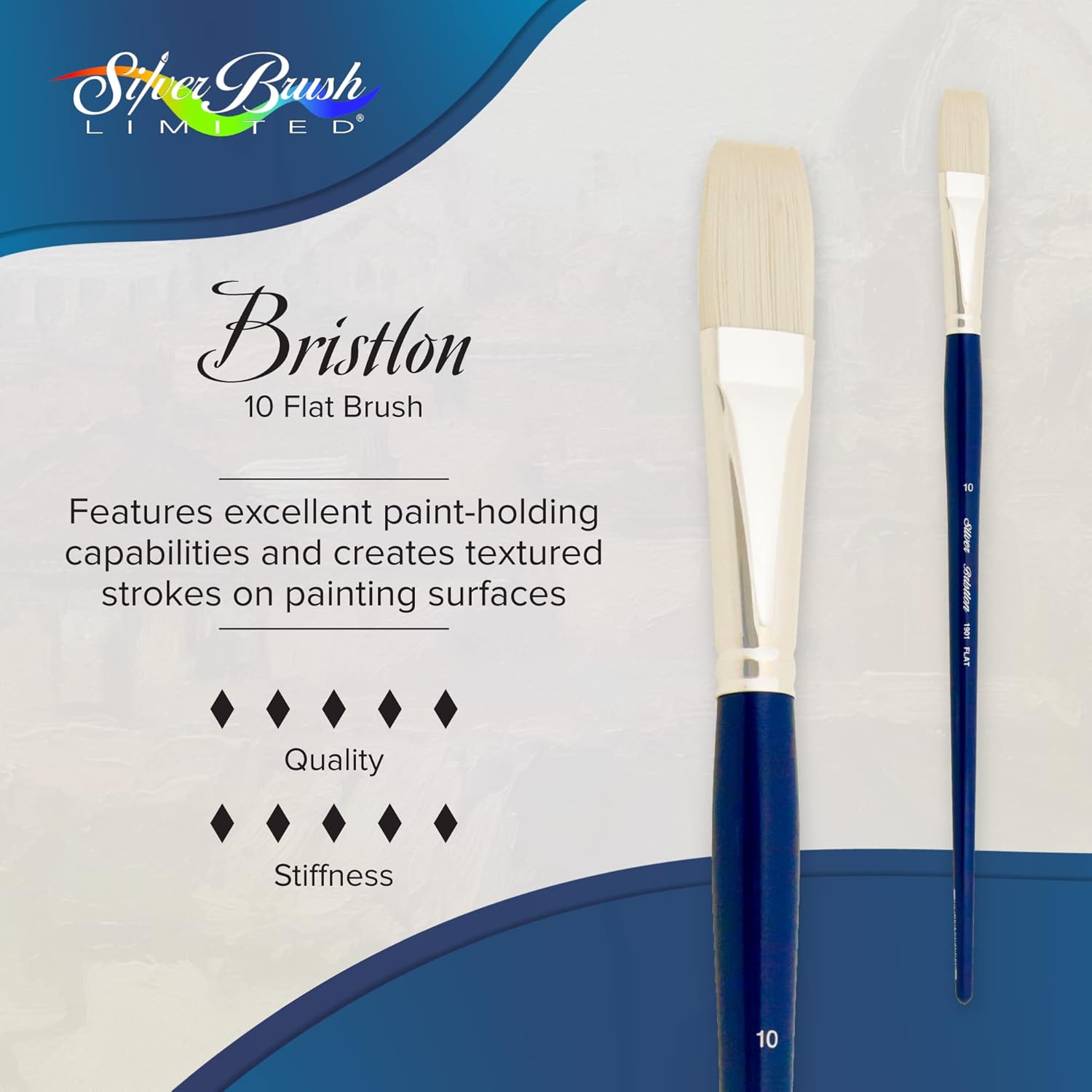 Silver Brush Limited 190110 Bristlon Flat Artist Brush for Acrylic and Oil Painting, Size 10, Long Handle