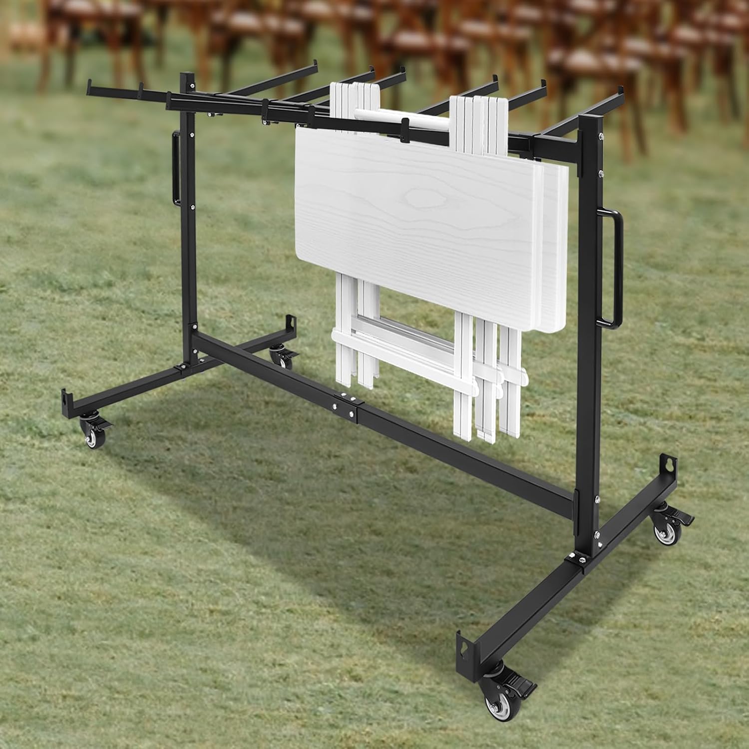 Table Trolley Stand, Folding Table Chair Cart, Folding Chair and Table Storage Rack, Free Standing Rolling Chair Dolly Holder Racks, with 4 Wheels, Hold 42PCS Folding Tables, 33 x 69 x 45in