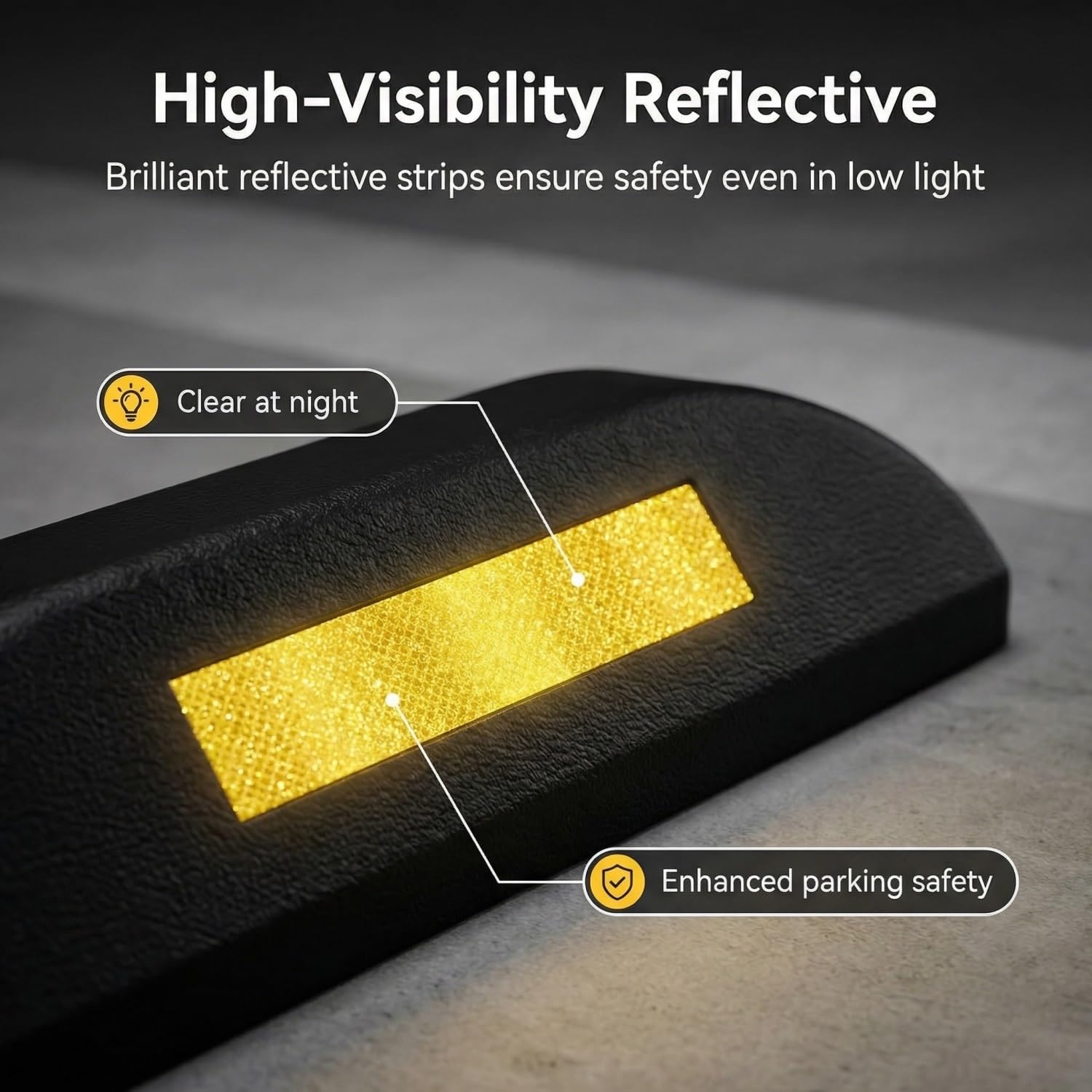 Topes de aparcamiento para coche, de goma resistente, con tiras reflectantes y pernos de fijación, ideal para garajes, escuelas, hospitales y aparcamientos