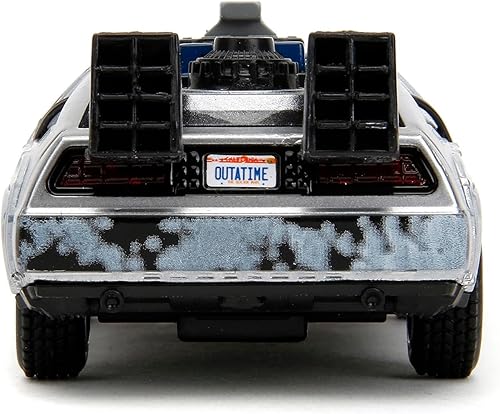 Miniatura 7 de DMC Delorean Time Machine Brushed Metal (Frost Version) Back to The Future (1985) Película Hollywood Rides Series 132 Modelo de auto fundido a