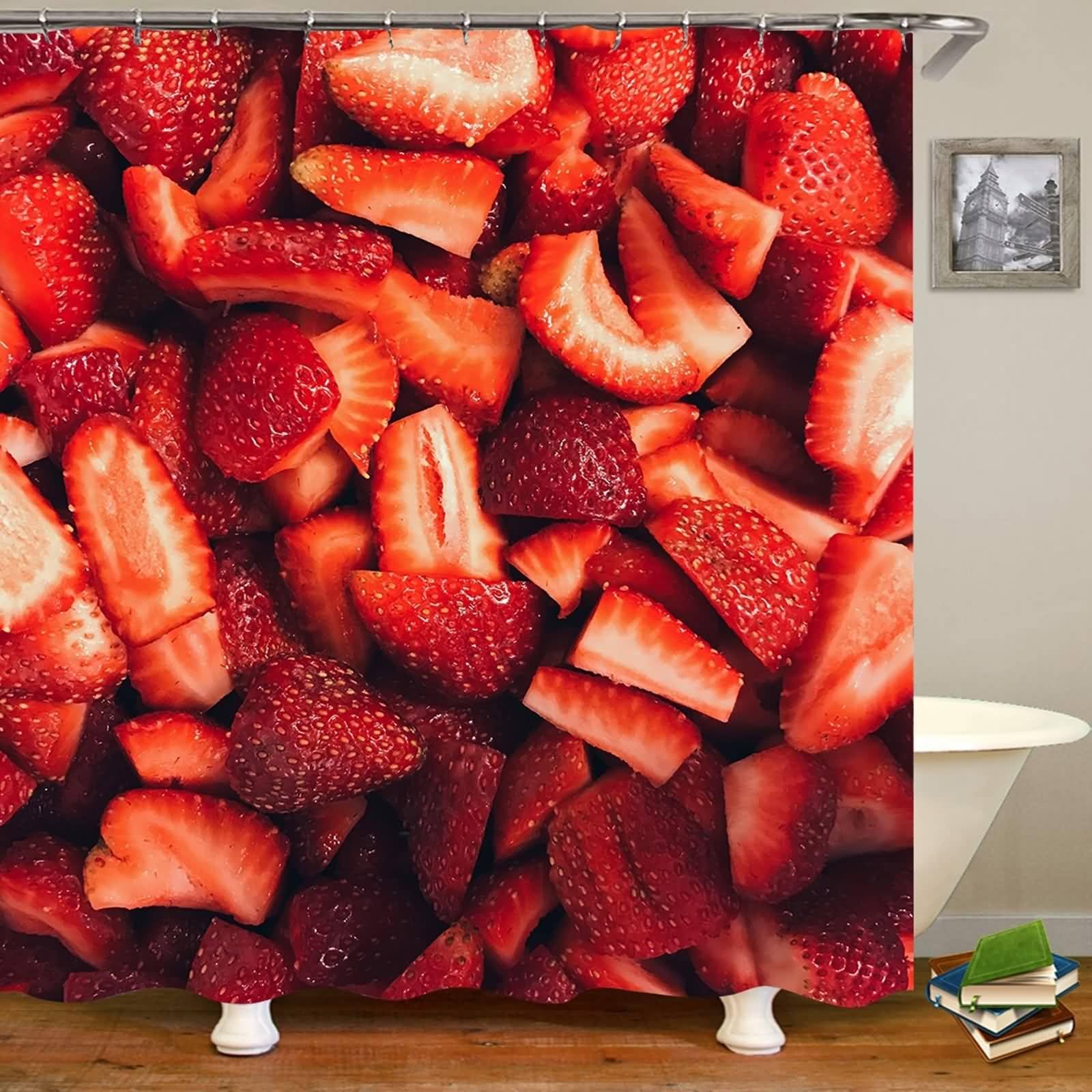 Tenda Doccia 180x200 Tessuto, Poliestere Multicolore Modello Fragola Tenda vasca da bagno, lavabile, asciugatrice rapida