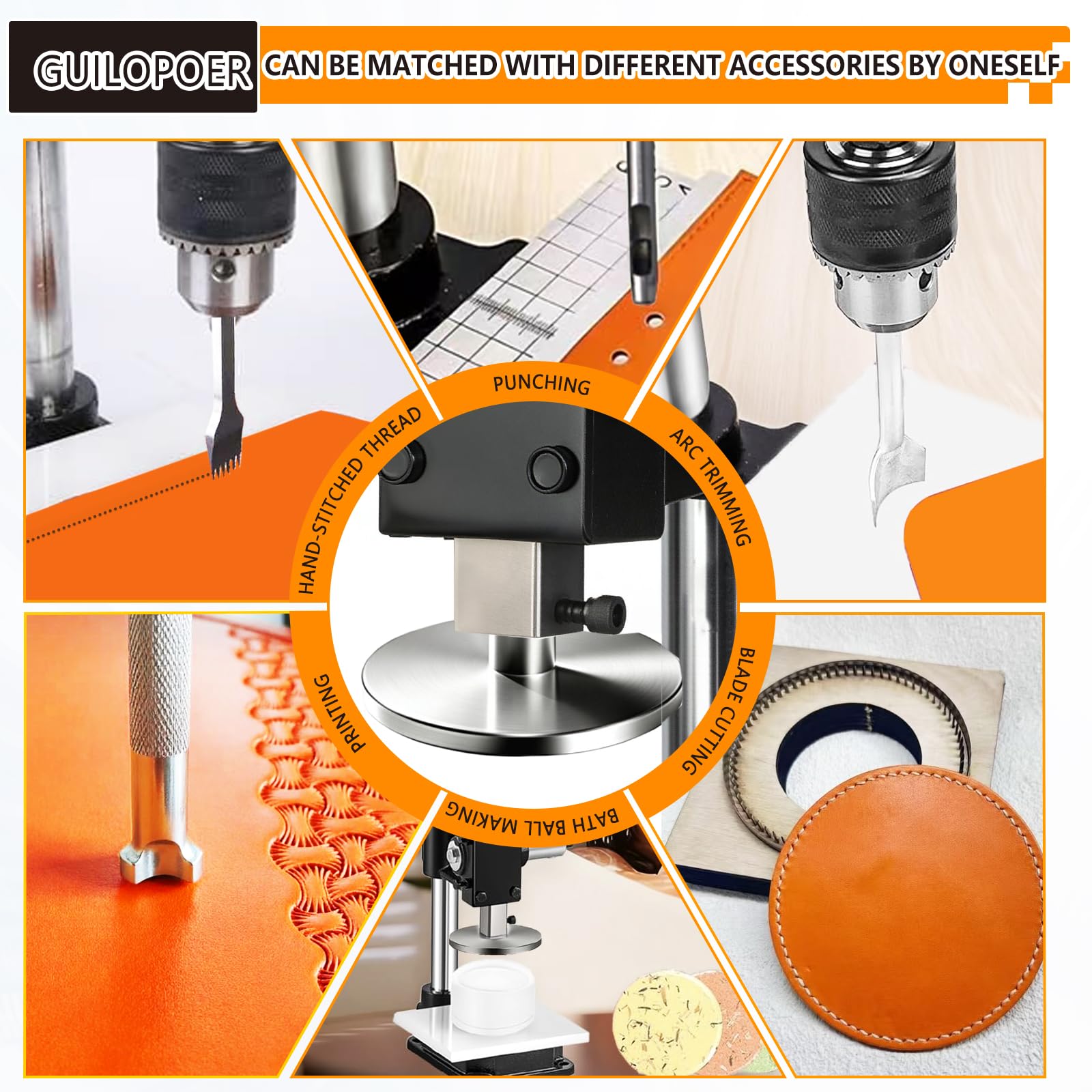 Leder Locher Werkzeug, Leder Lochfräse, Lochmaschine, Hand-Lochfräse für DIY-Ledergestaltung, Lochbohrung, Schneiden, Formgebung, Pressen, Montage von Nieten und Klettknöpfen