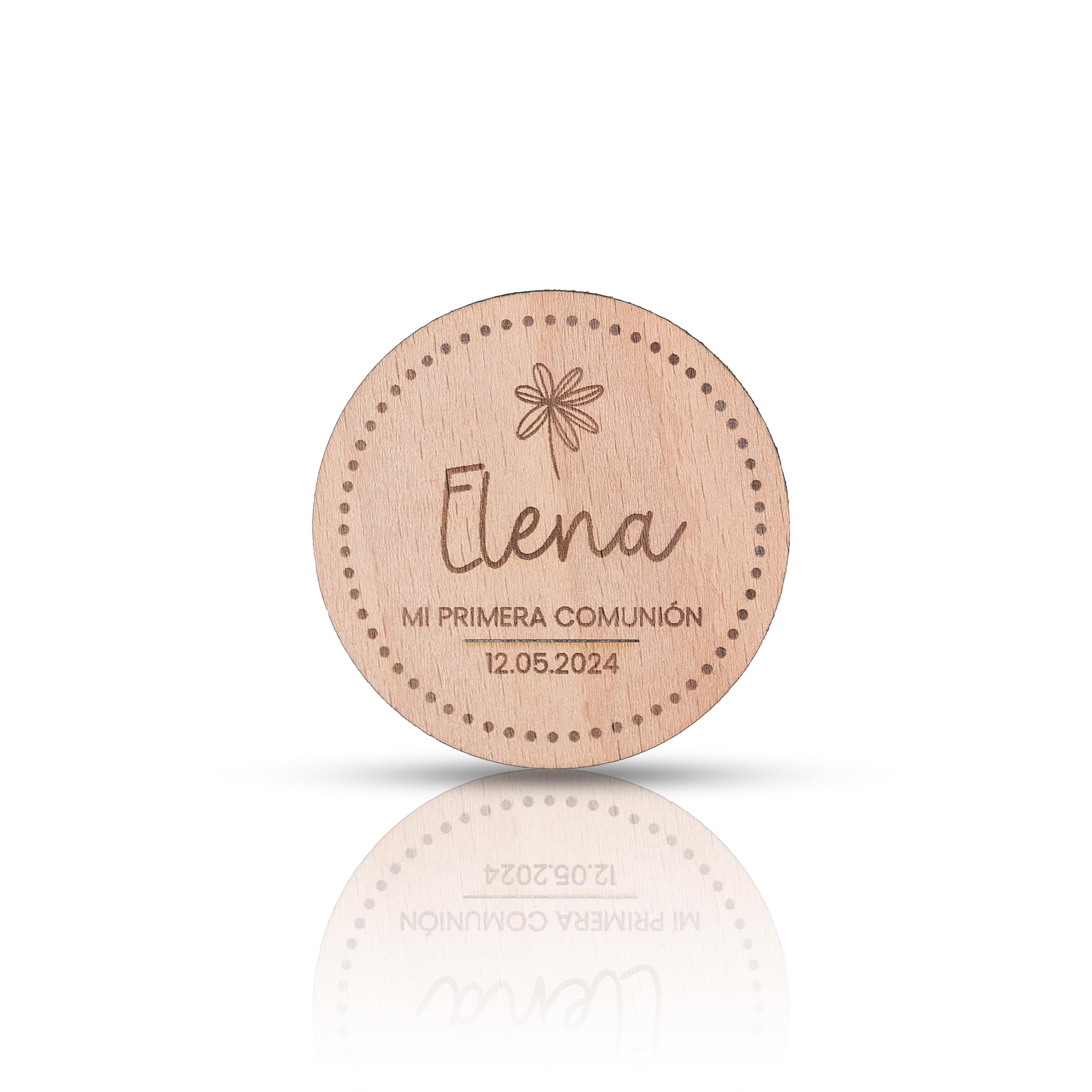 Marca sitios Redondo con imán para Bodas, Bautizos, Comuniones de Madera. Compra por Unidad o en Packs de 5, 10, 25, 50, 75 y 100 (Madera de Haya)