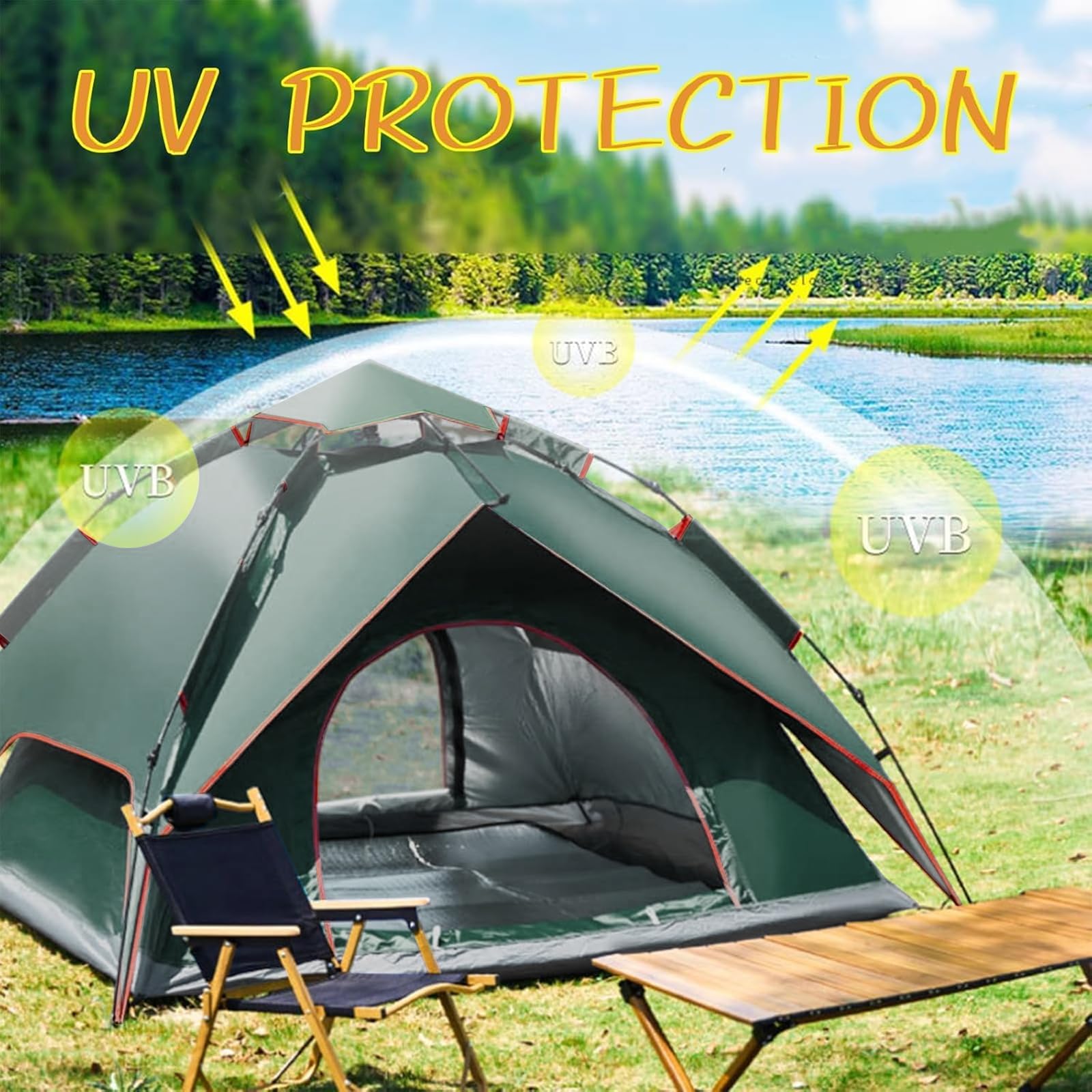 Campingzelt, automatisches Instant Pop up Zelt für 2-3 Personen, doppelschichtiges Wind und wasserdichtes Zelt, Übernachtungszelt geeignet für Wanderungen und Familienreise