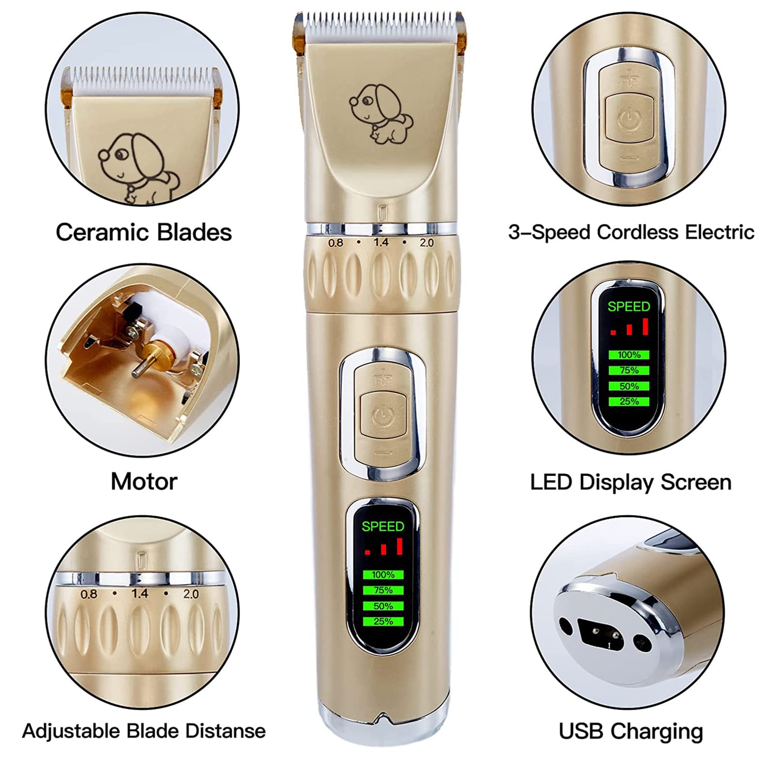 Trimmer Elettrici per Capelli da Compagnia, Rasoio Toelettatura Cani Professionale,Tosatrice per Cani, Basso Rumore E Vibrazioni, Batterie Ricaricabili,con Muniti di Forbici E Pettini