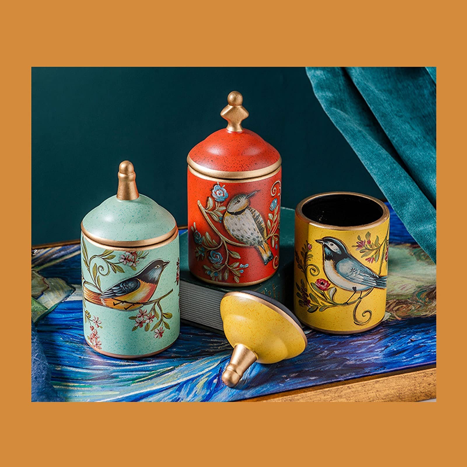 Botes para Alimentos Frascos de cerámica de Aves con Tapa Joyas de Almacenamiento Jar Dulces Tanque Mesa de café Desktop Snacks Organizer Tanques Decoración del hogar Moderno Botes Herméticos