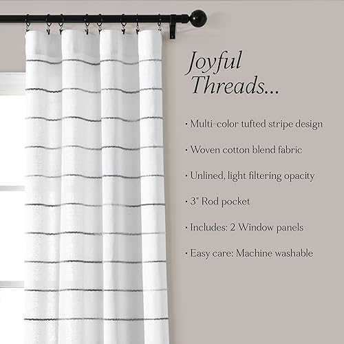 Miniatura 6 de Lush Decor Paneles de Cortinas de Ventana de Algodón Teñido con Hilo de Rayas Ombré, Par, 40" An x 108" L, Gris - Cortinas - Cortinas de Filtrado