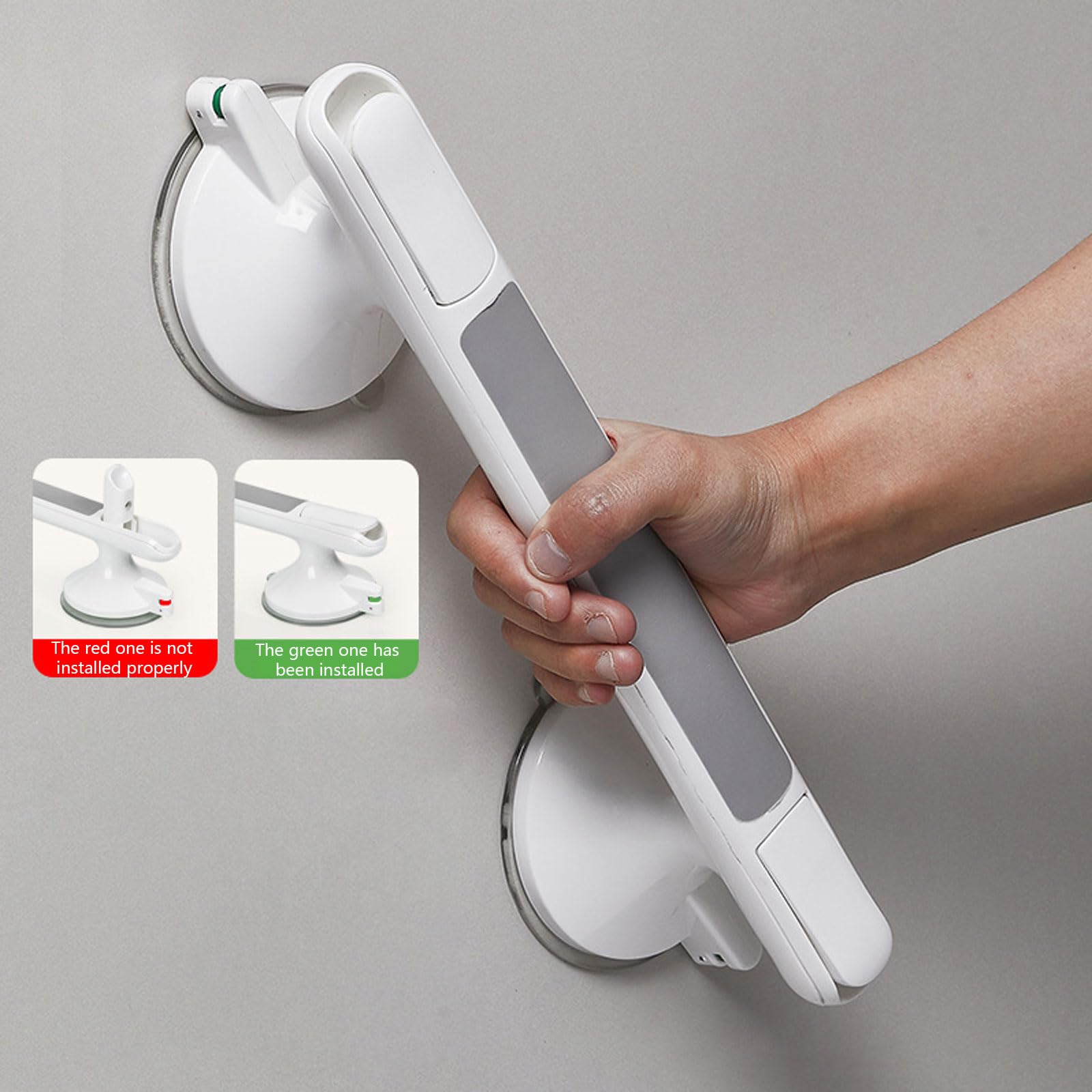 Générique 2pcs Ventouse de Poignée Douche,Poignée Ventouse pour Salle de Bain,Barre d'Appui Murale avec Ventouse pour Salle de Bain/WC, Support jusqu'à 110 KG,Gris,2 Pack