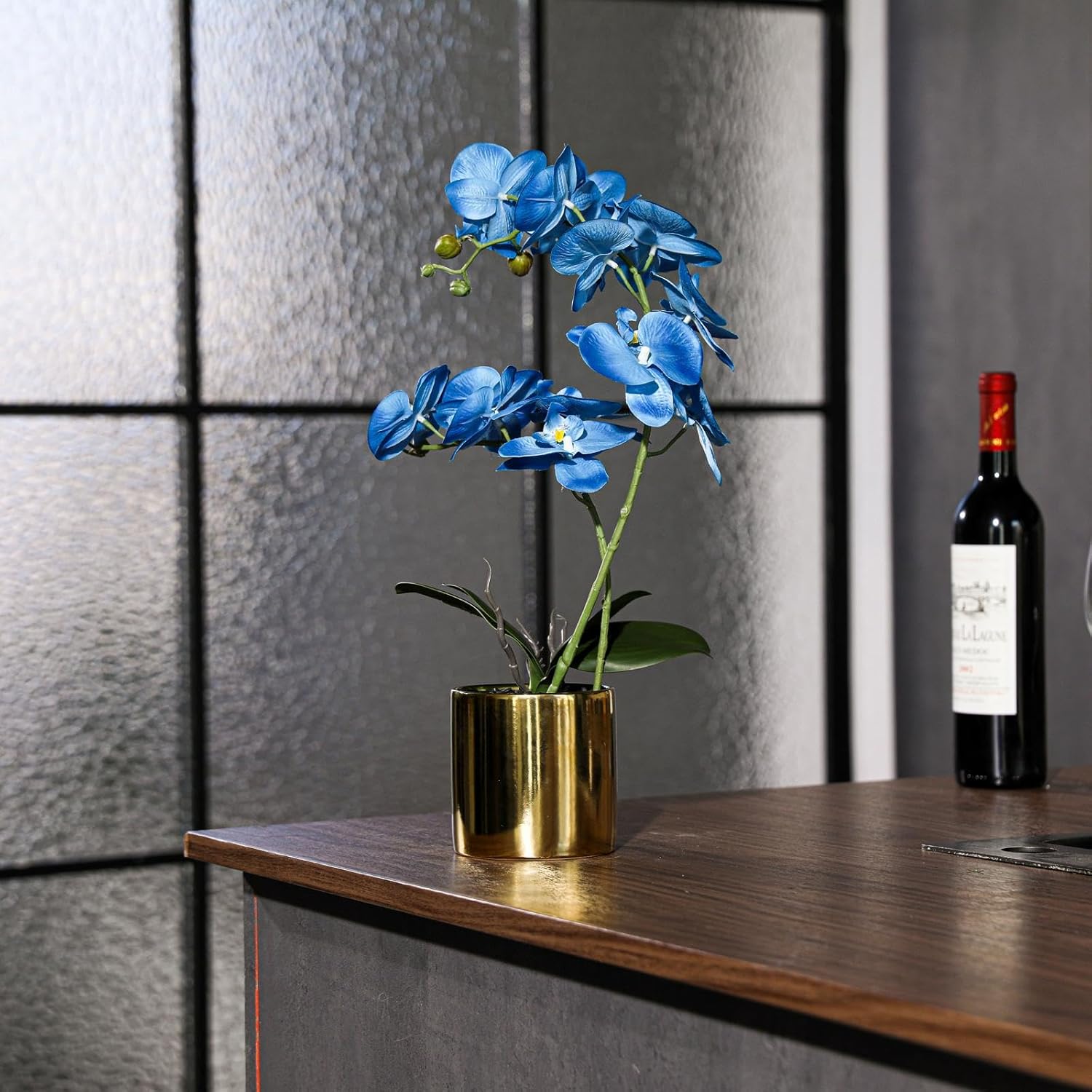 17“ Artificial Orchid Flowers Potted,Realistic Faux Blue Flowers in Pots for Bathroom Kitchen Home Office Living Room Table Decor Indoor Outdoor - Image 6