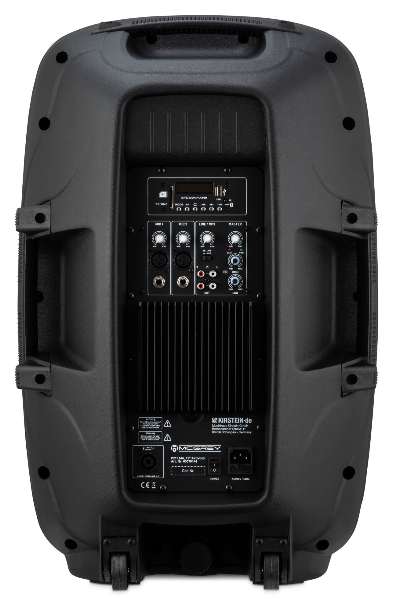 McGrey P215 MA Aktiv-Lautsprecher - FM/USB/SD/Bluetooth® MP3-Player - 120 W RMS / 800 W Peak - 2-Wege-System mit 15" Woofer und 1" Hochtöner - ABS-Kunststoffgehäuse - Schwarz