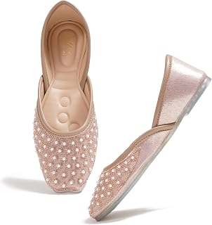 JM LOOKS Women Ethnic Flats – Pearl & Stone Embellished Comfort Slip-Ons For Party & Festivals Price In India