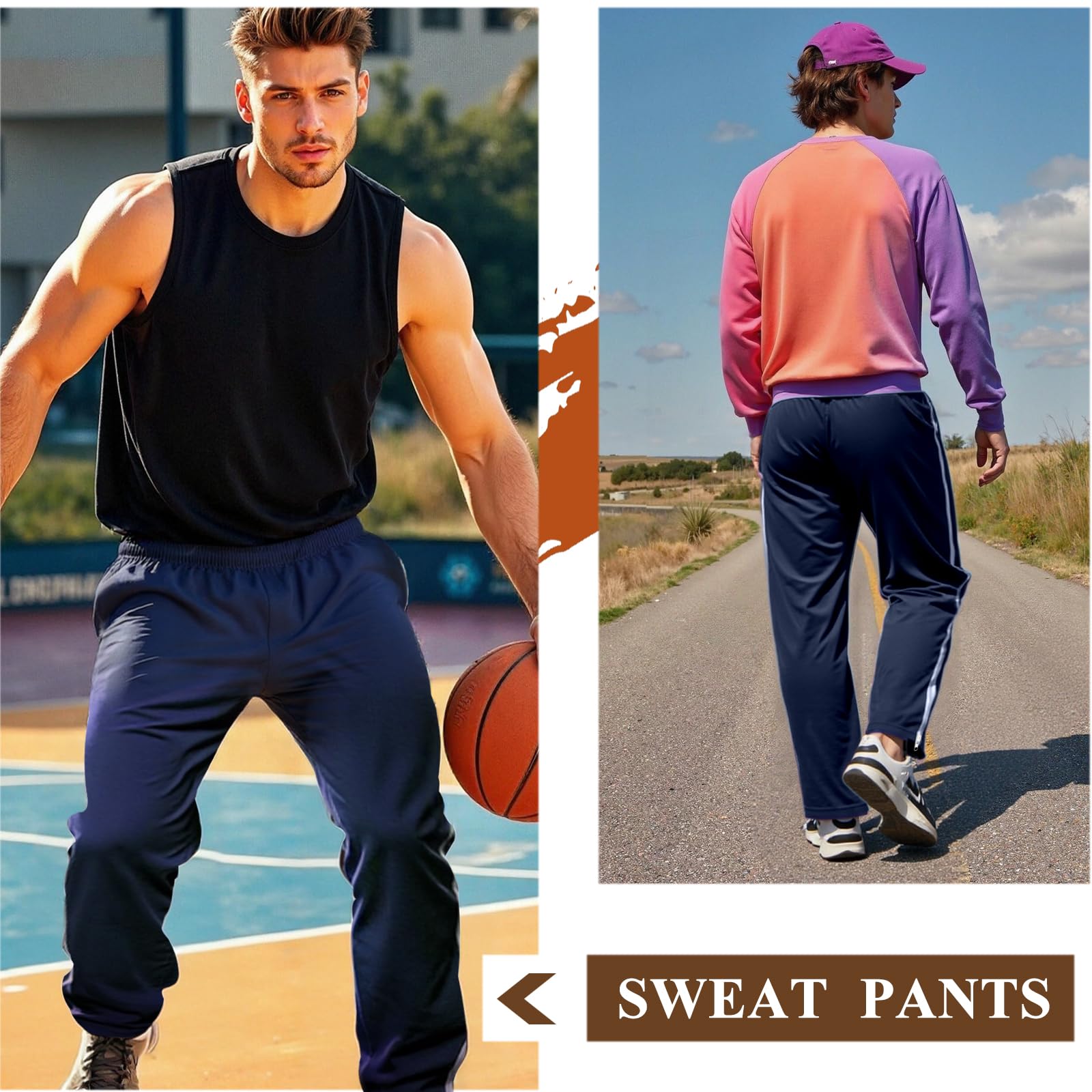 Pantalon de Rééducation pour Homme Pantalon de Survêtement à Fermeture éclair Latérale Intégrale Ouverture Totale Pantalons de Jogging à Zips Chirurgie avec Poches